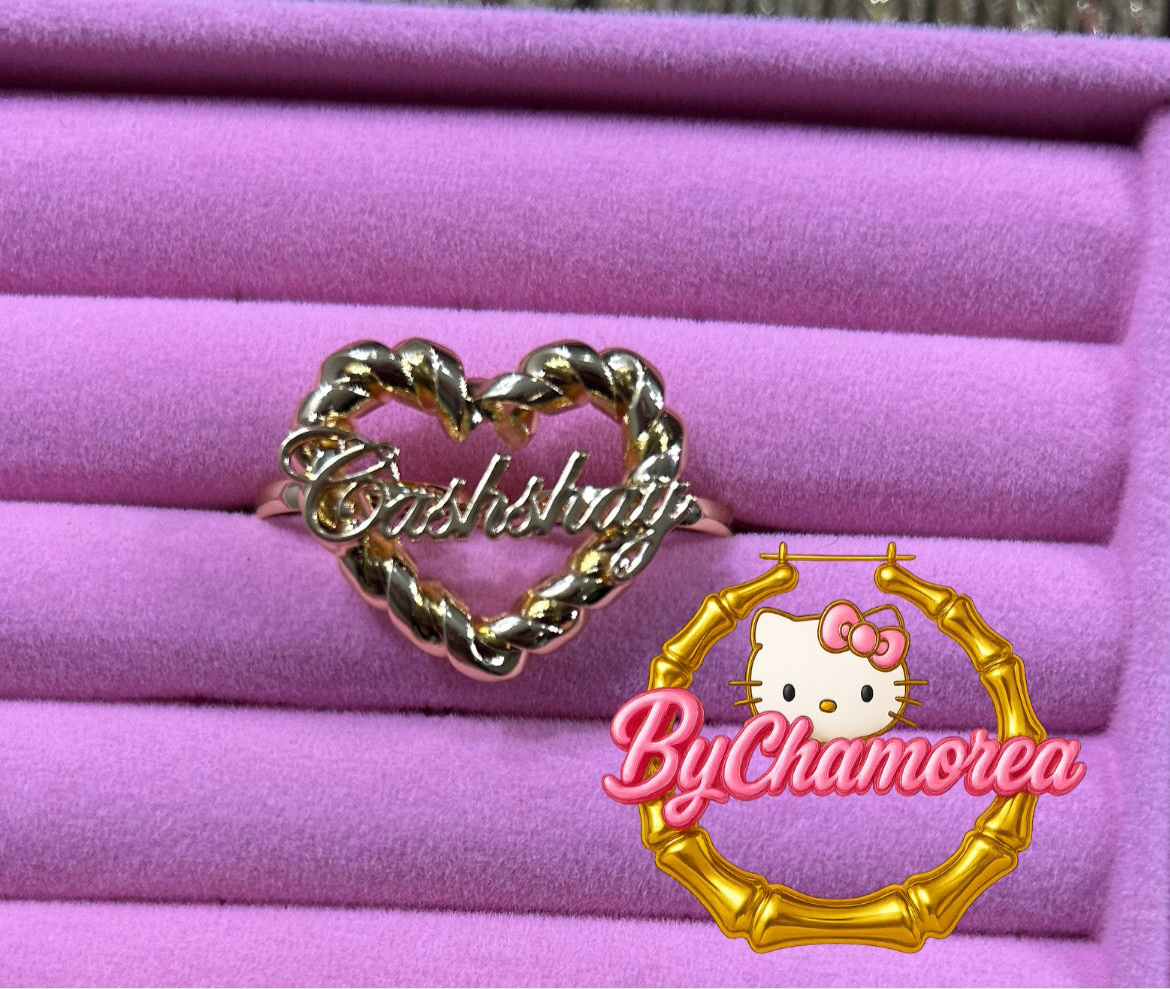 Custom Name Heart Twist Two Finger Ring