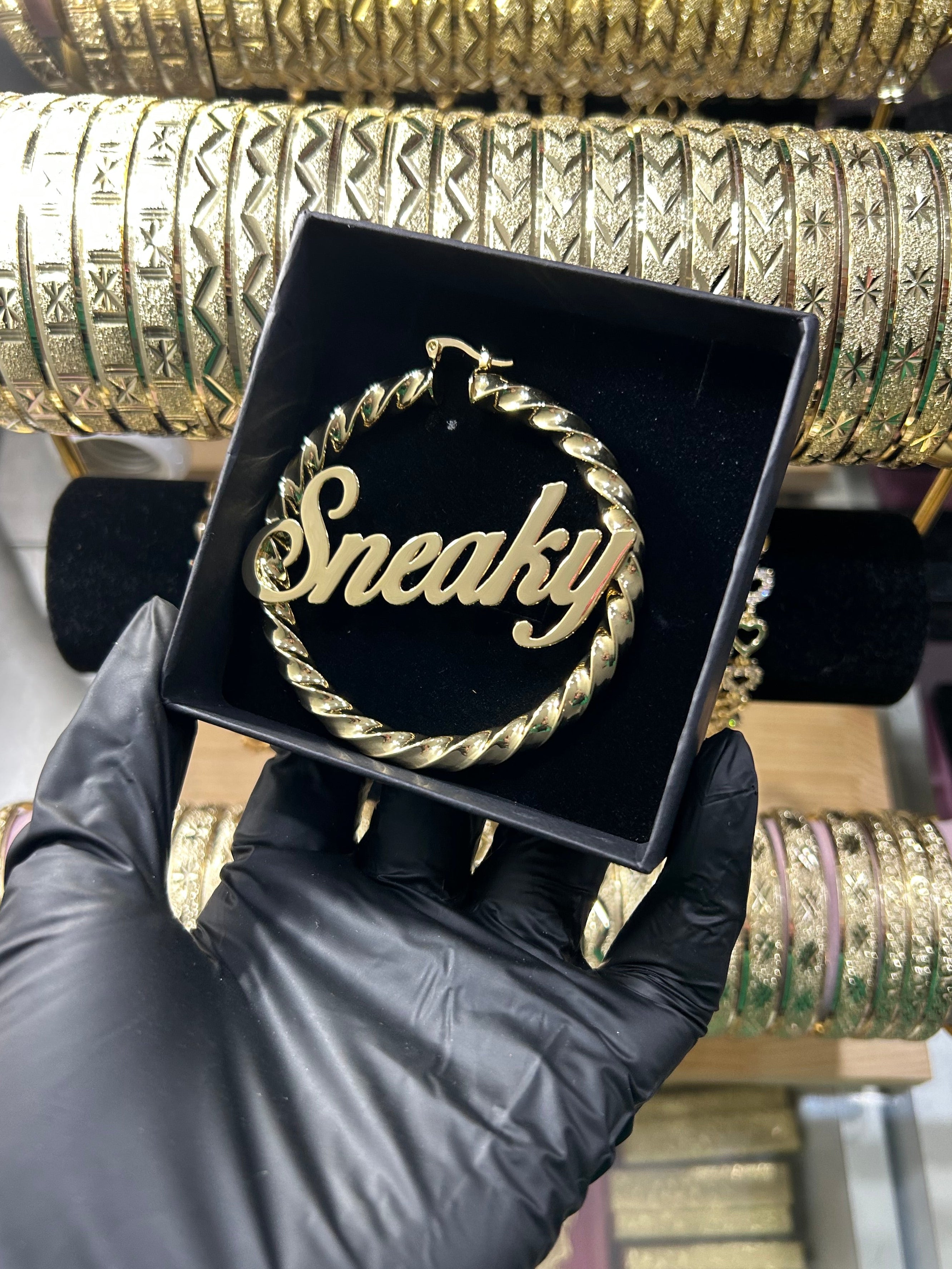 Gold Rope Twist hoops with Custom name