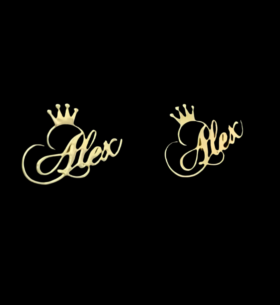 18k Gold Custom Name Stud Earrings With Crown