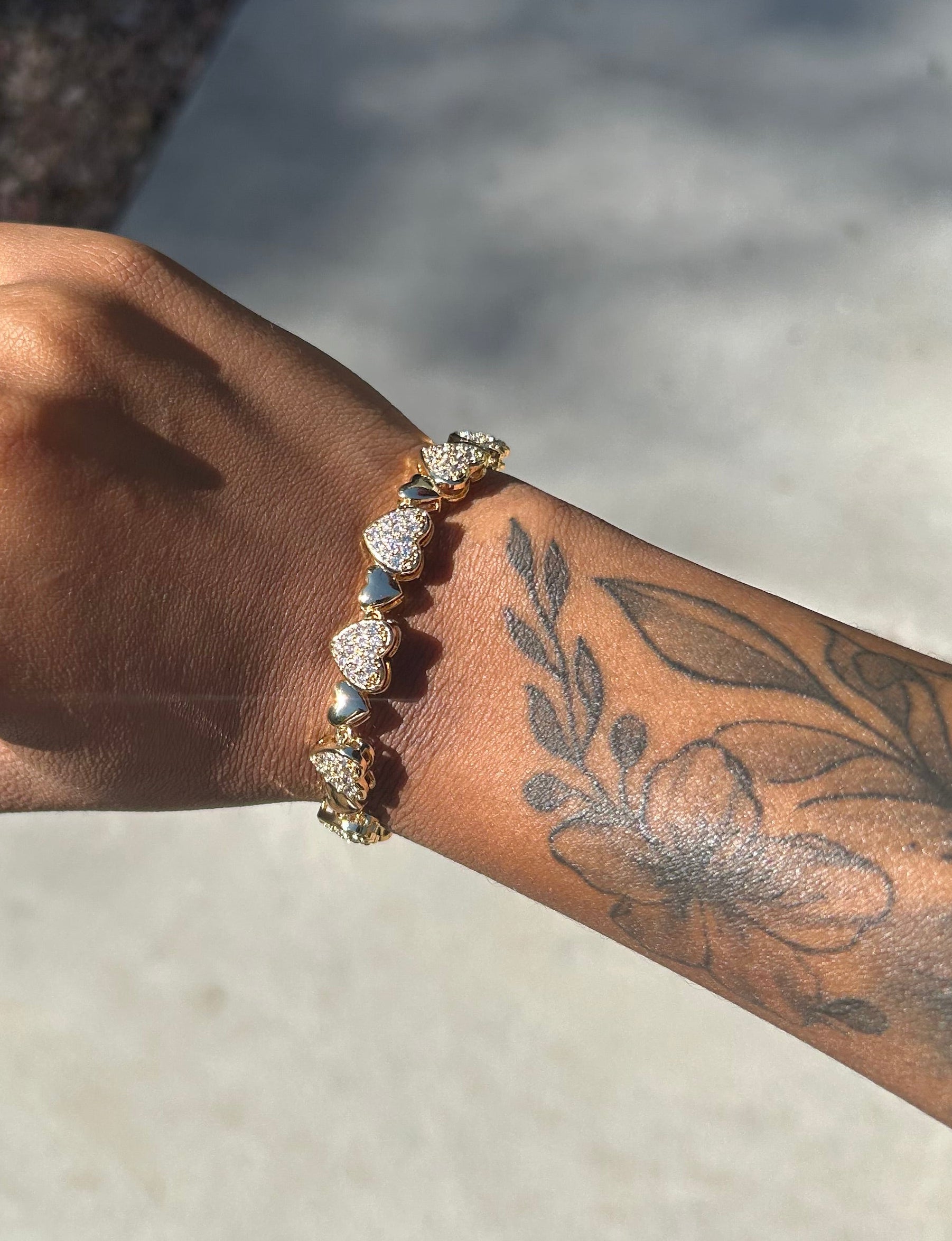 Gold CZ Heart Bracelet