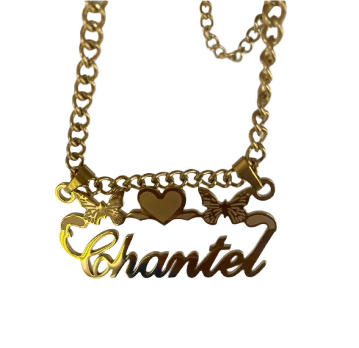 18k Gold Custom Name Necklace With Butterfly and Heart