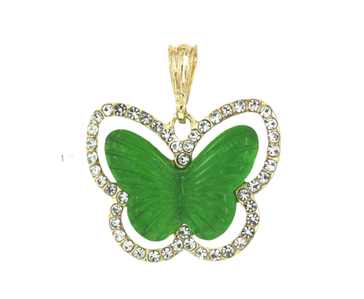 Gold CZ Jade Butterfly Pendant