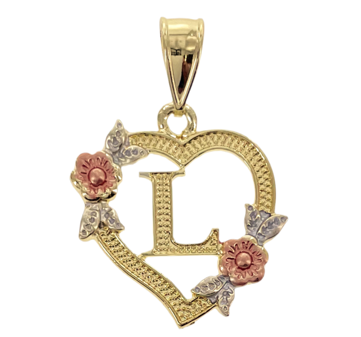 14K Gold Flower Initial Pendant