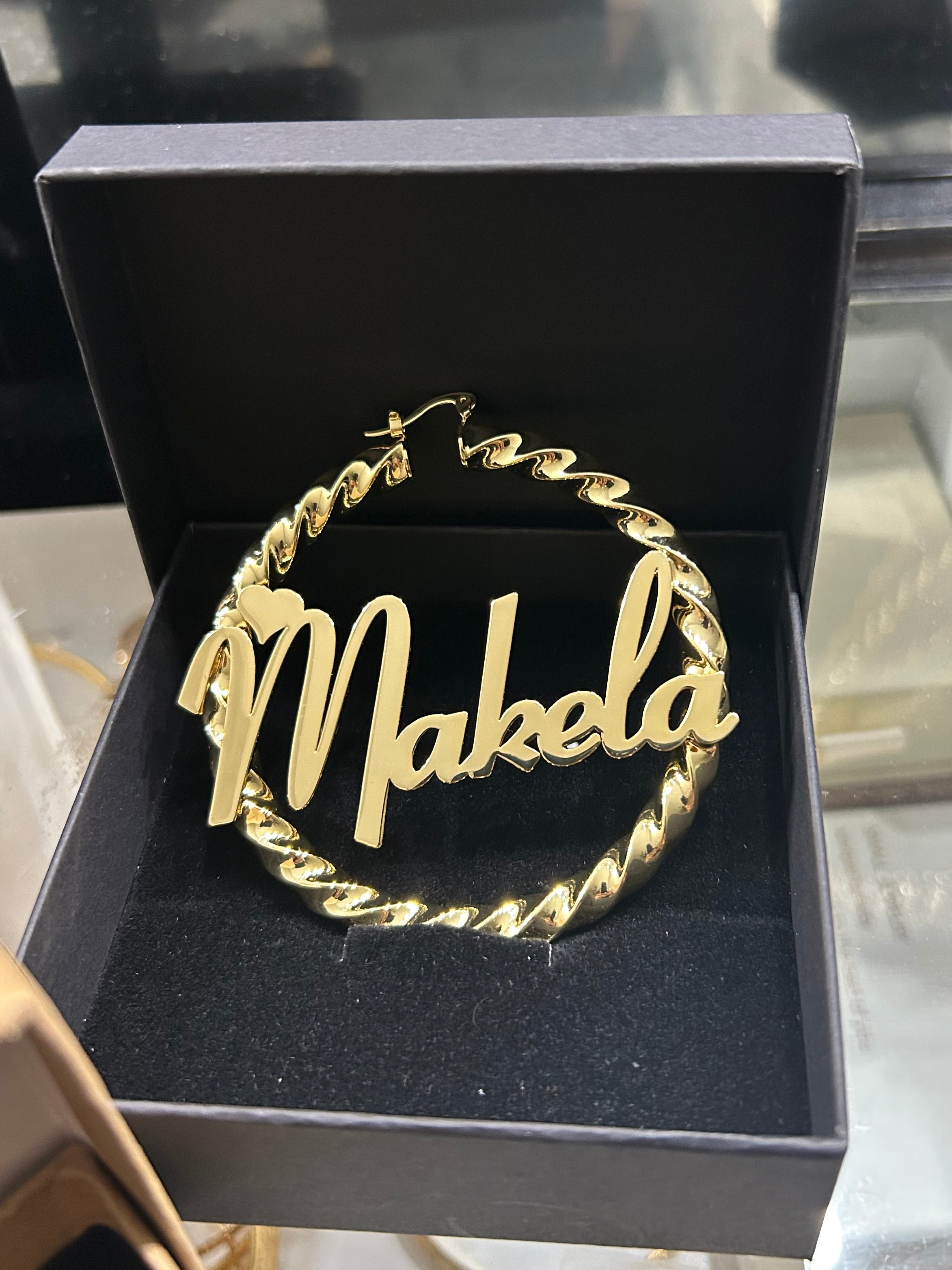 Gold Rope Twist hoops with Custom name