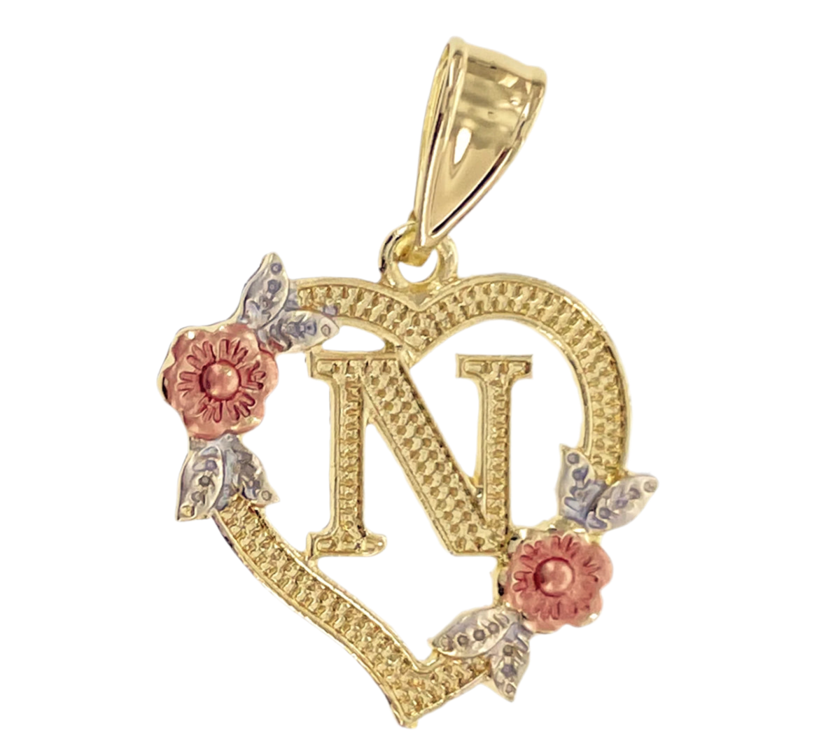14K Gold Flower Initial Pendant