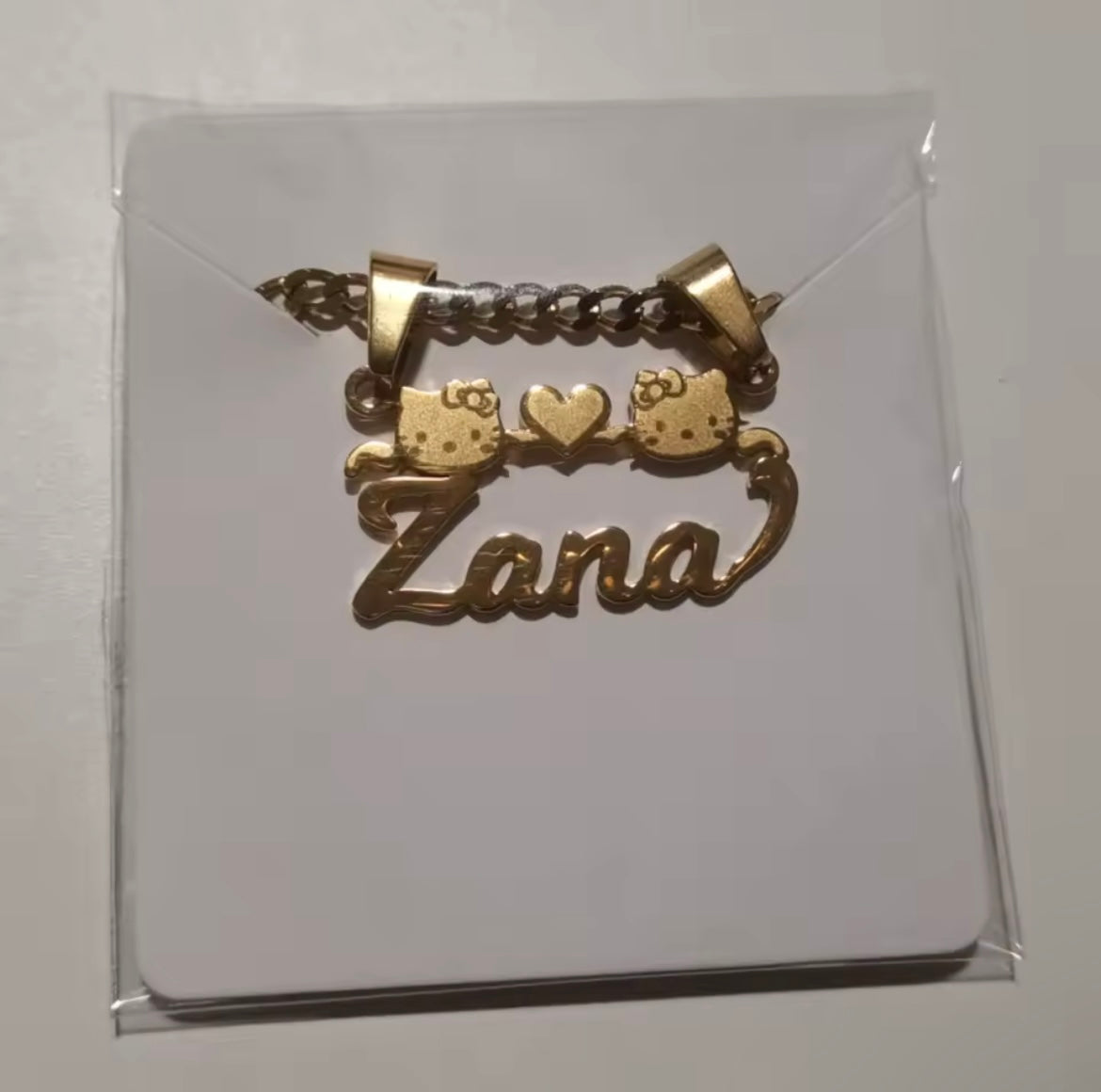 18K Gold Cat Pendant With Custom Name