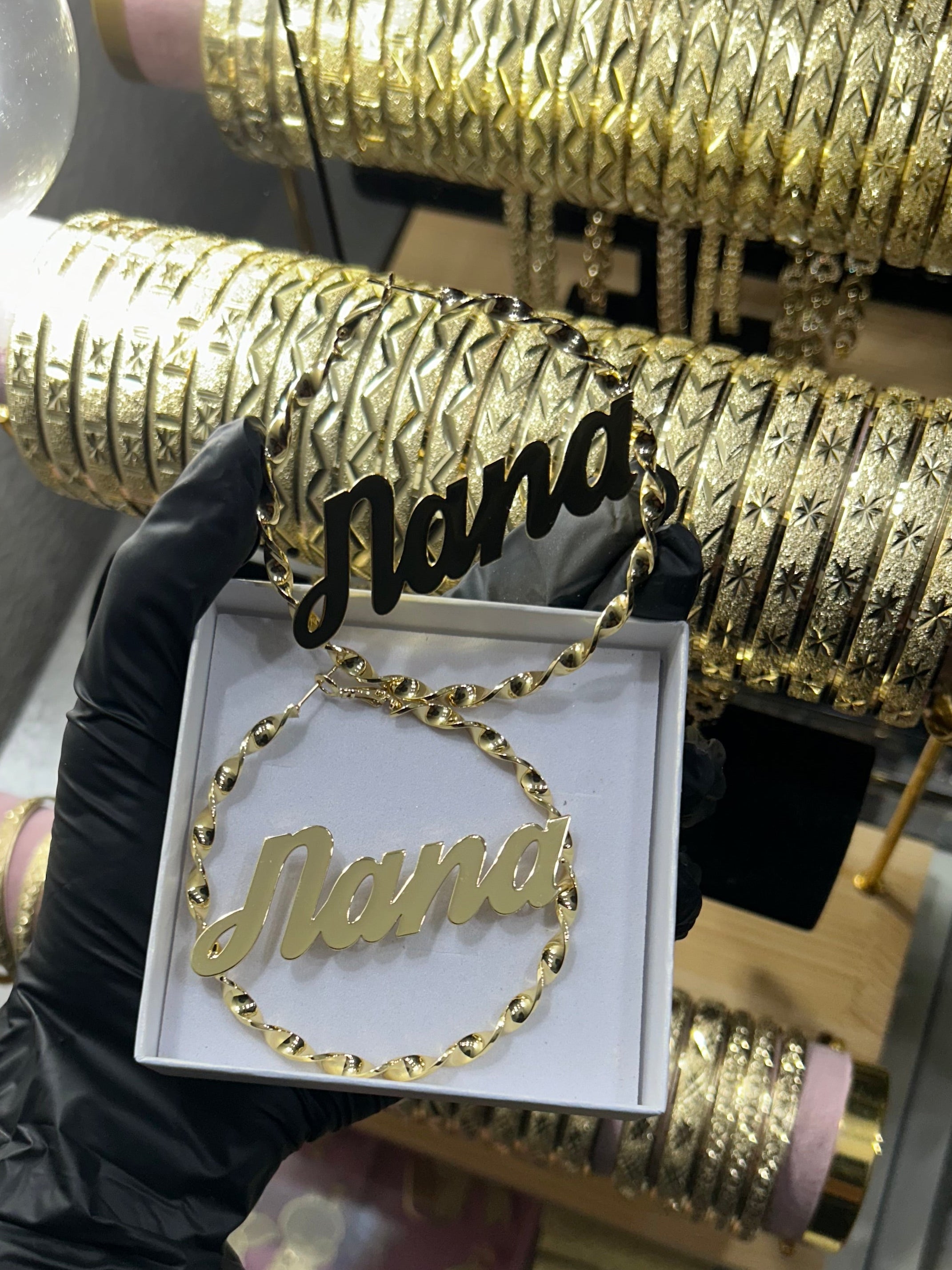18K Gold Thin Hoops with name