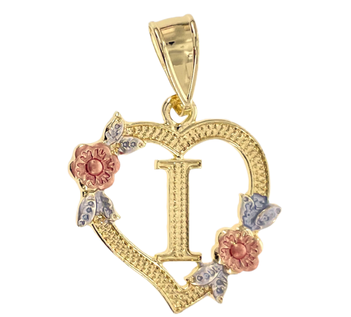 14K Gold Flower Initial Pendant