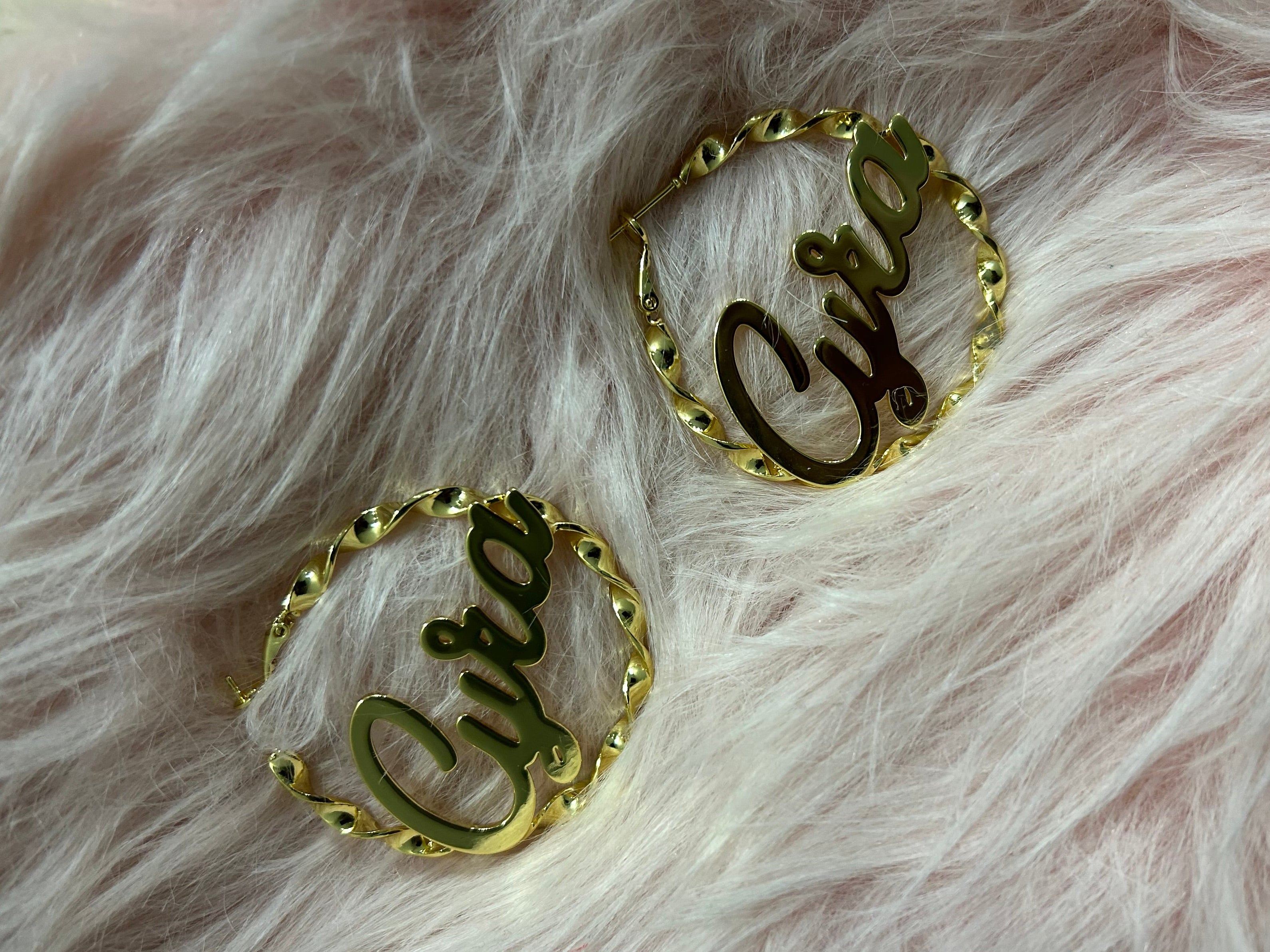 18K Gold Thin Hoops with name