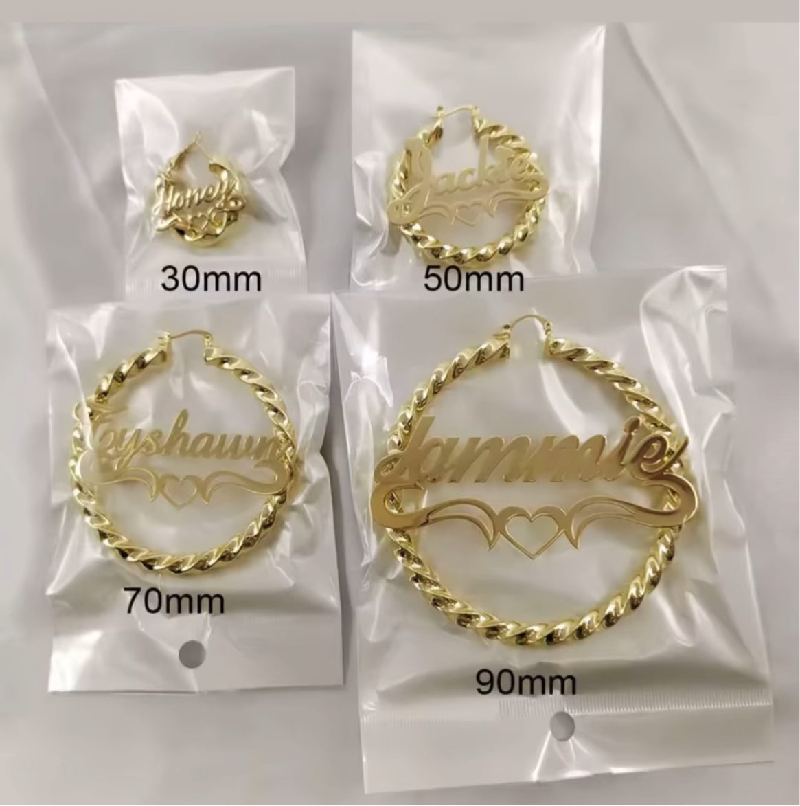 Gold Rope Twist hoops with Custom name