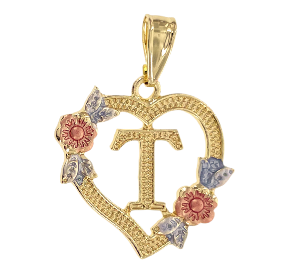14K Gold Flower Initial Pendant