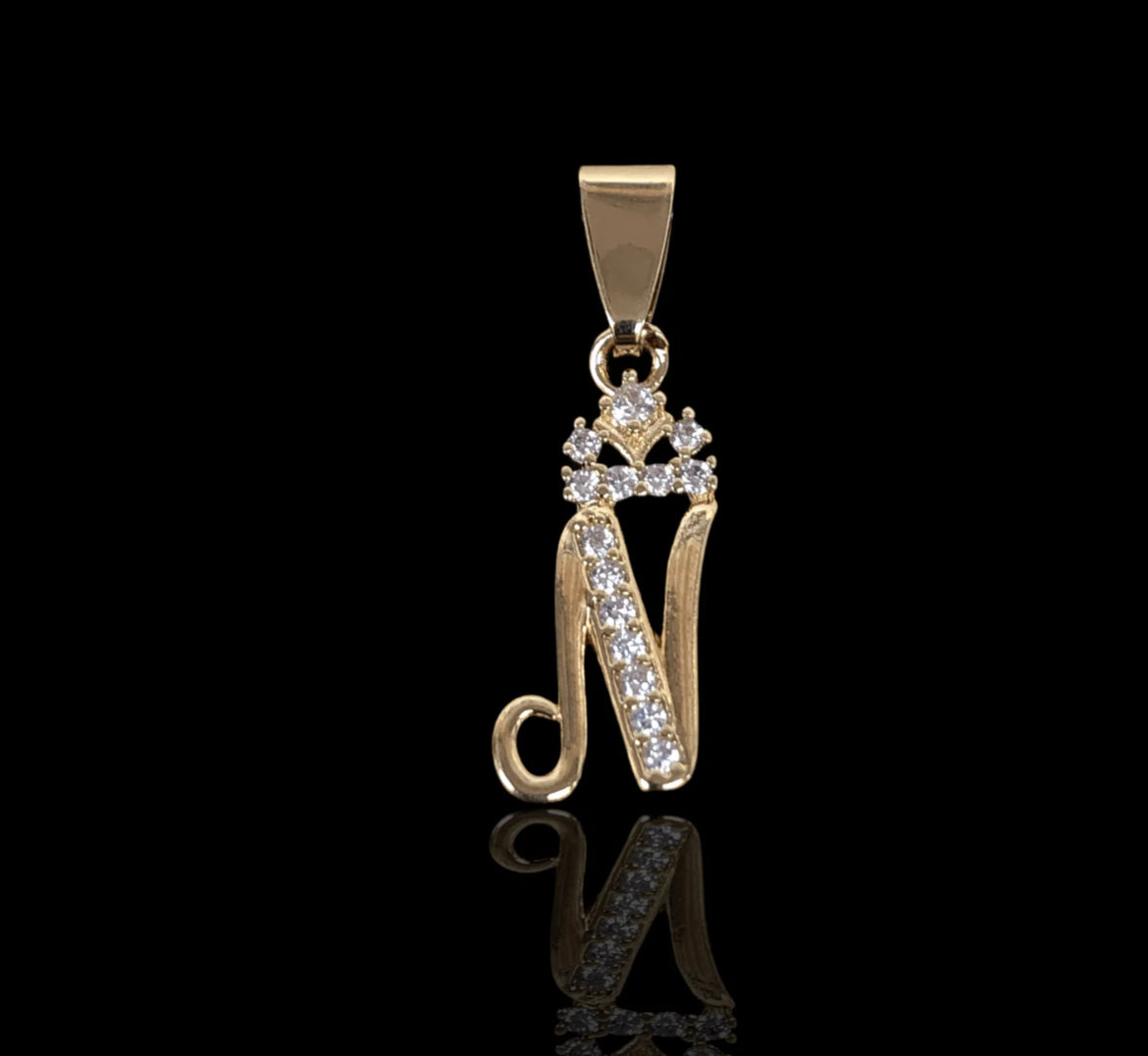 Dainty Gold Initial With Crown Pendant