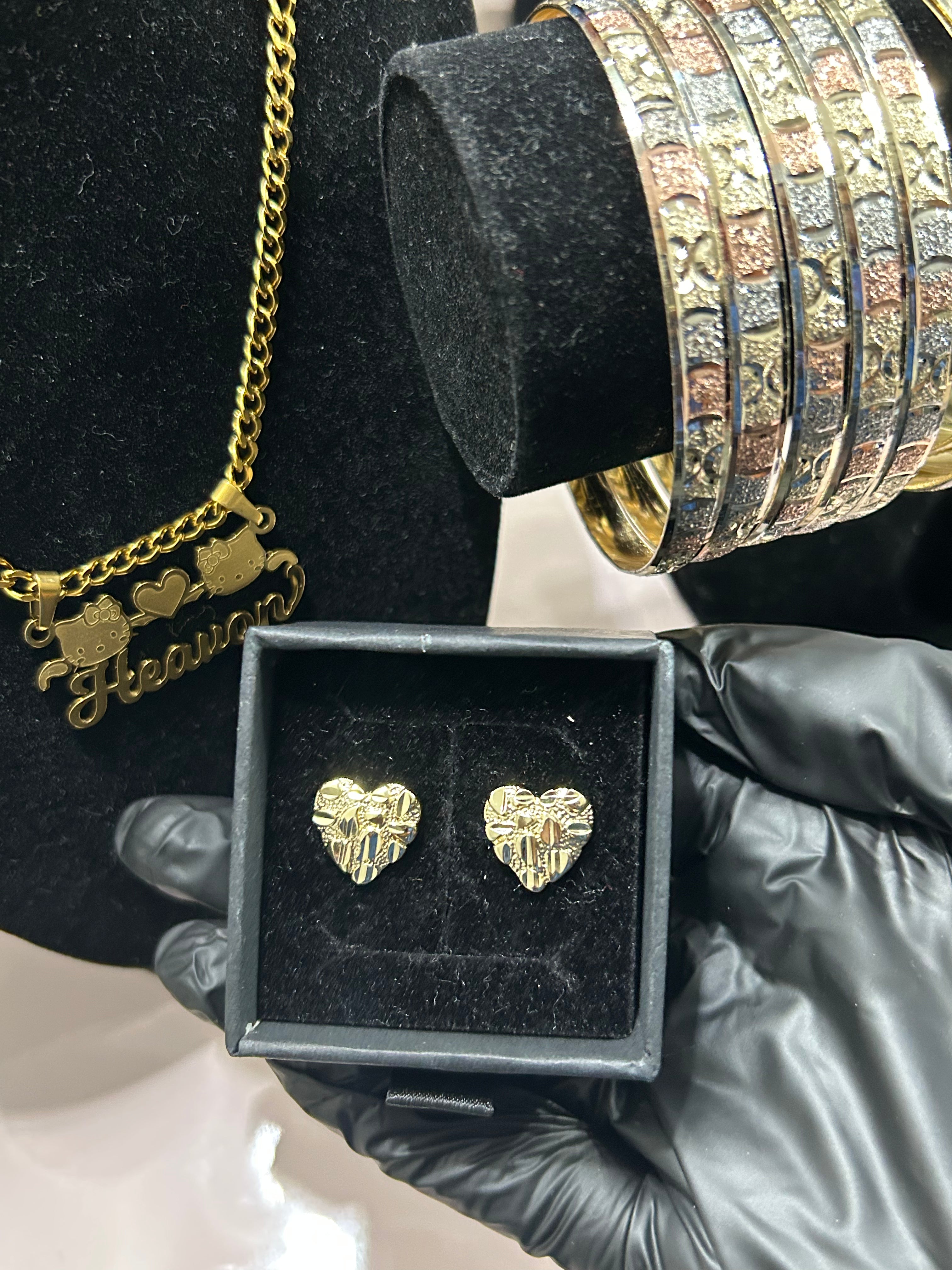 14K Gold heart nugget earrings