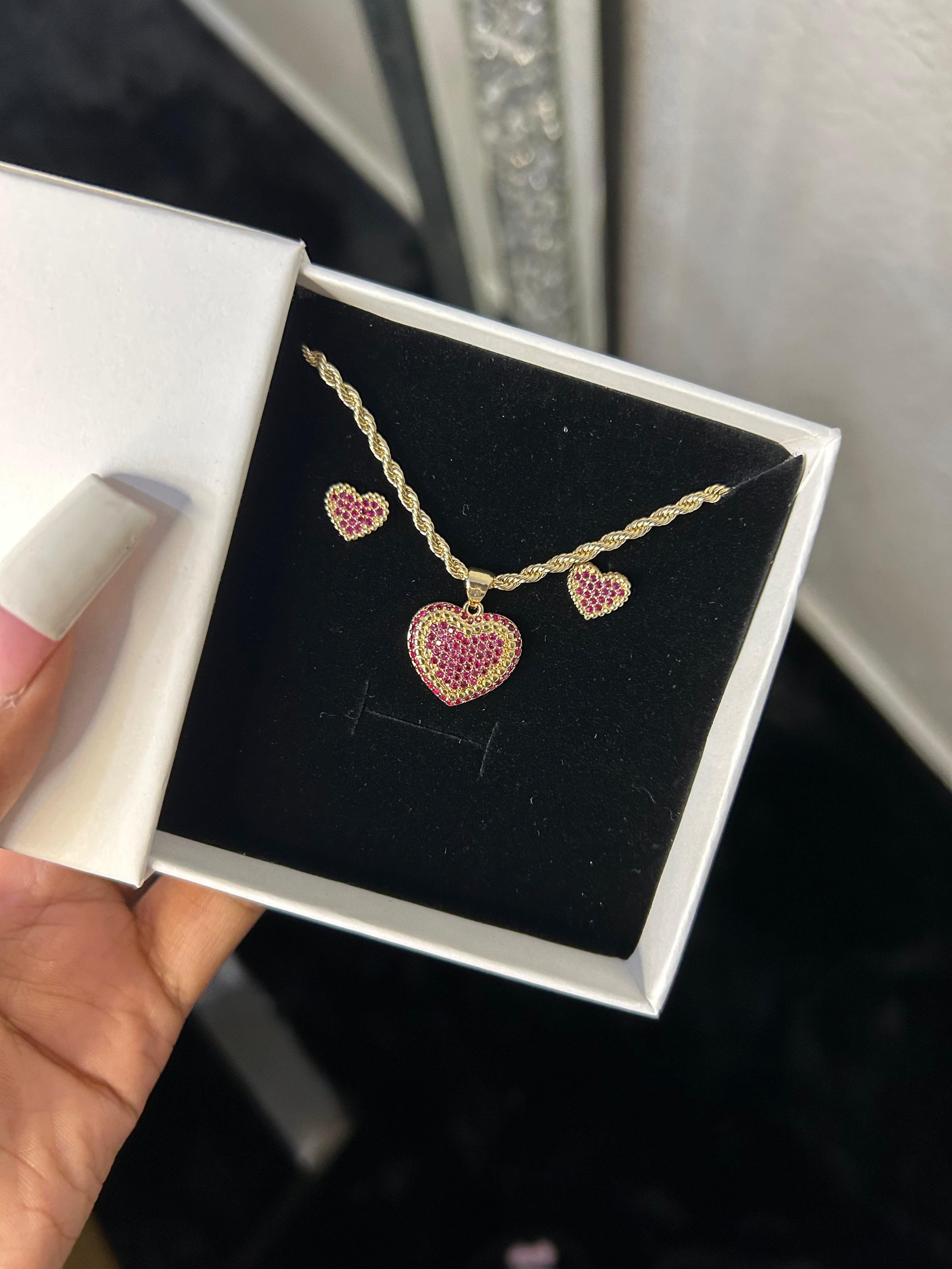 Gold & Pink Micro Pave CZ Heart