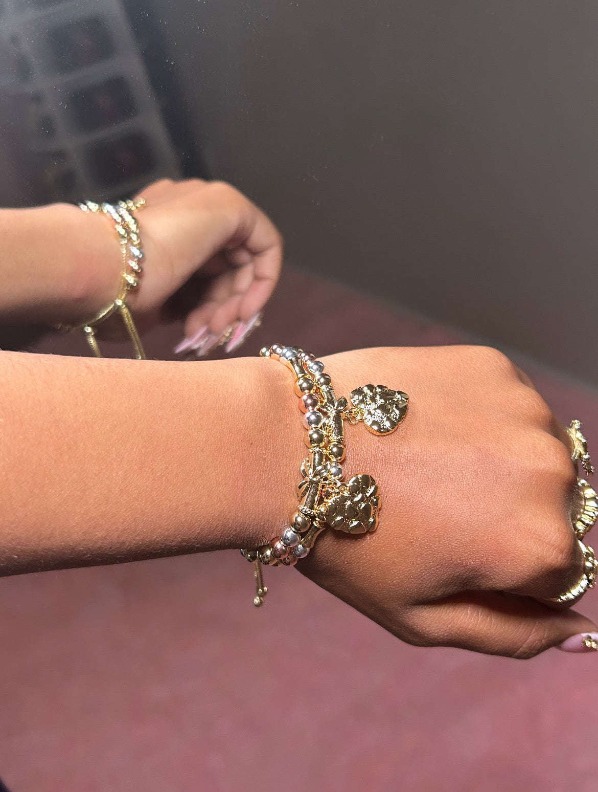 Floral Tri Color Nugget Beaded Bracelet