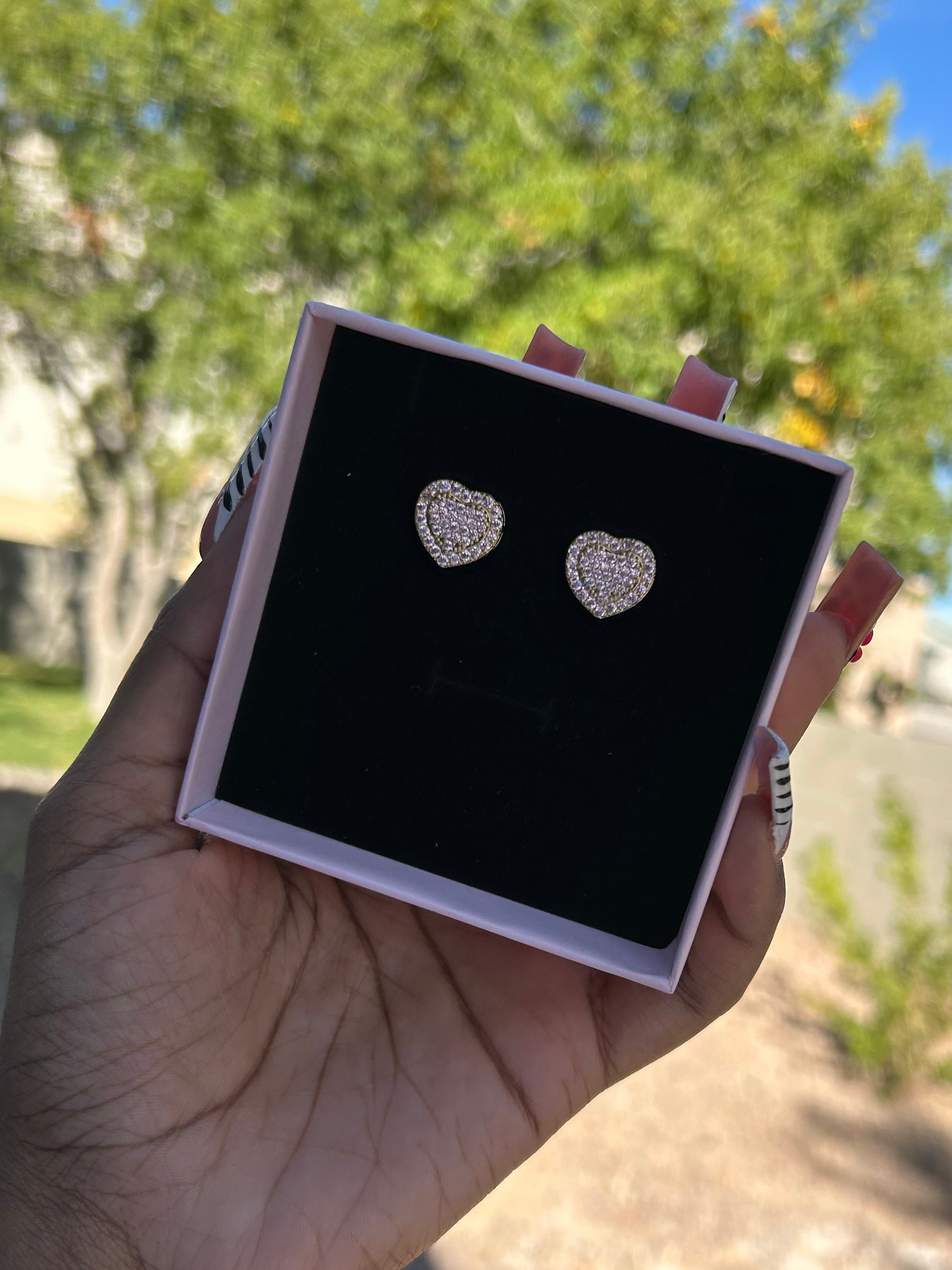 Pink & Gold CZ Stud Earrings