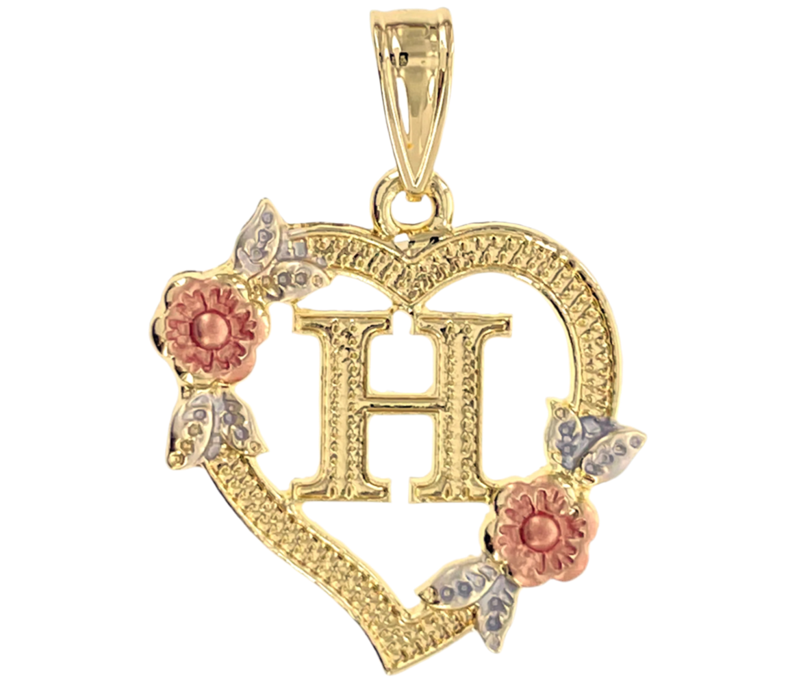 14K Gold Flower Initial Pendant