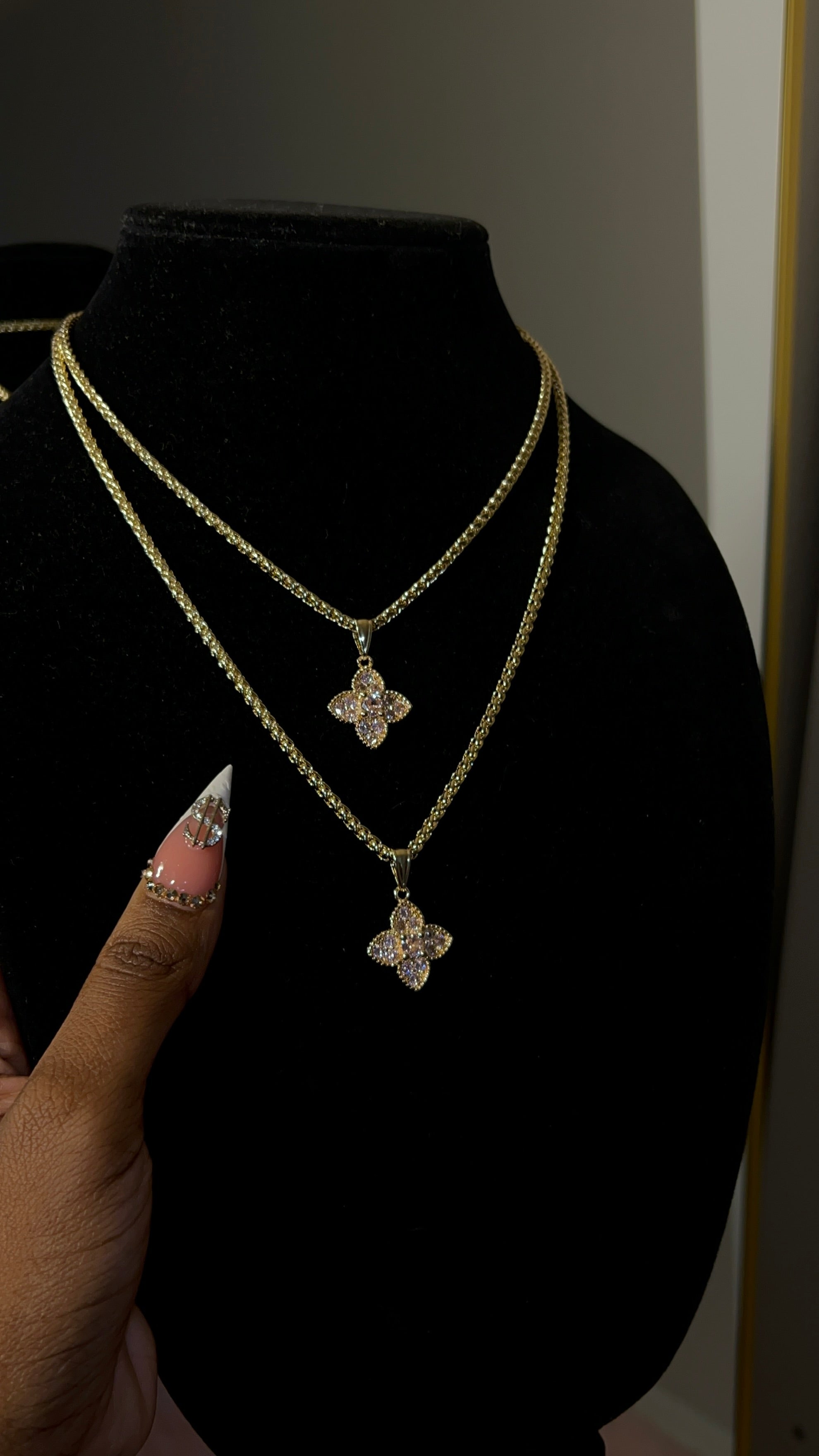 Pink Icy Van Cleef Pendant & Chain