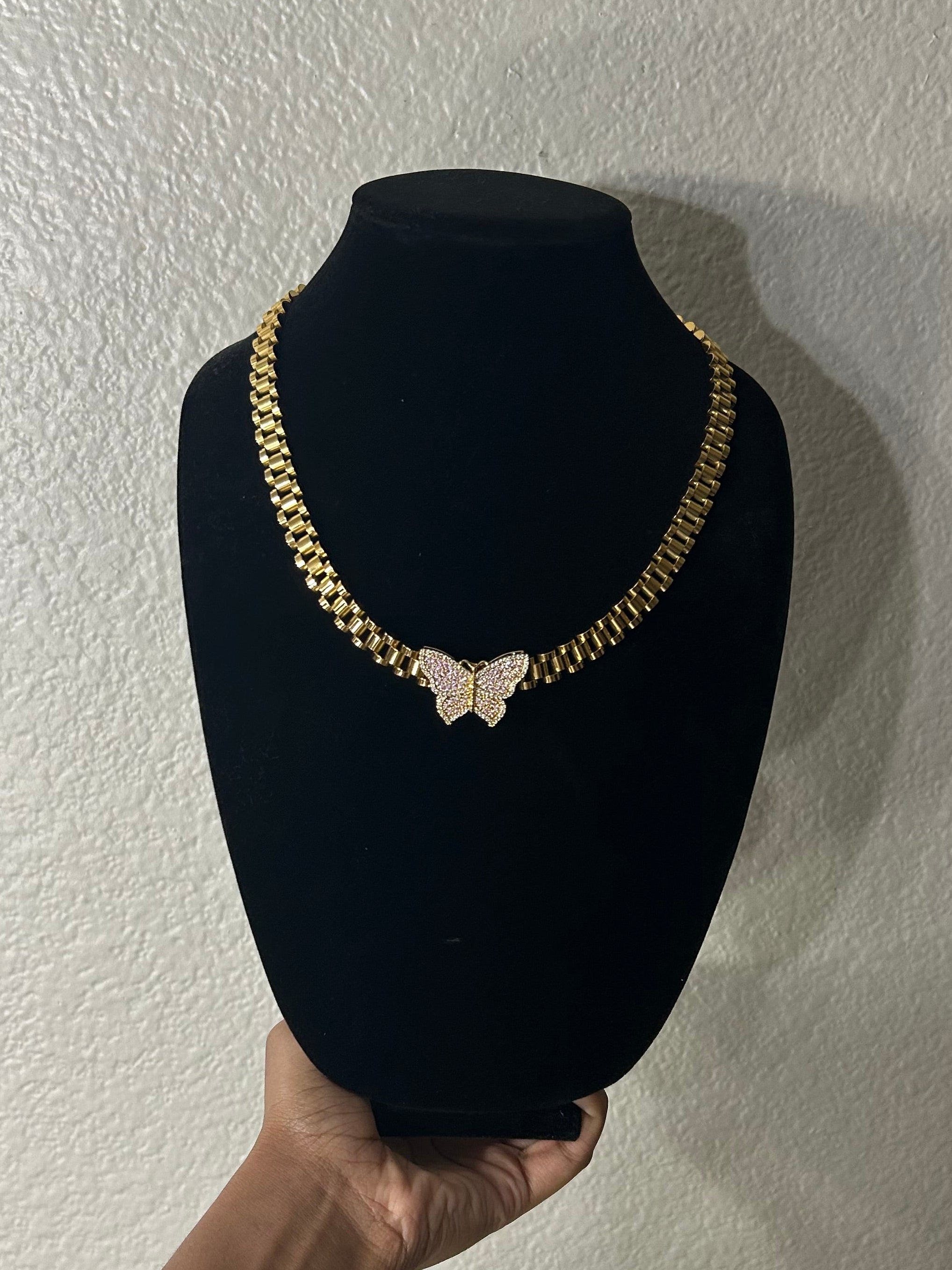 Pink CZ Butterfly Slider Heart Pendant