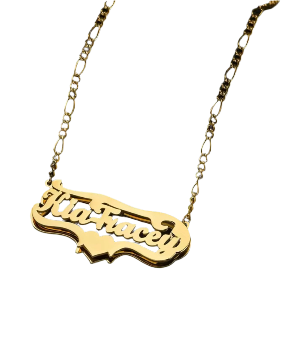 Double Plated Heart Winged 18k Gold Custom Name Necklace