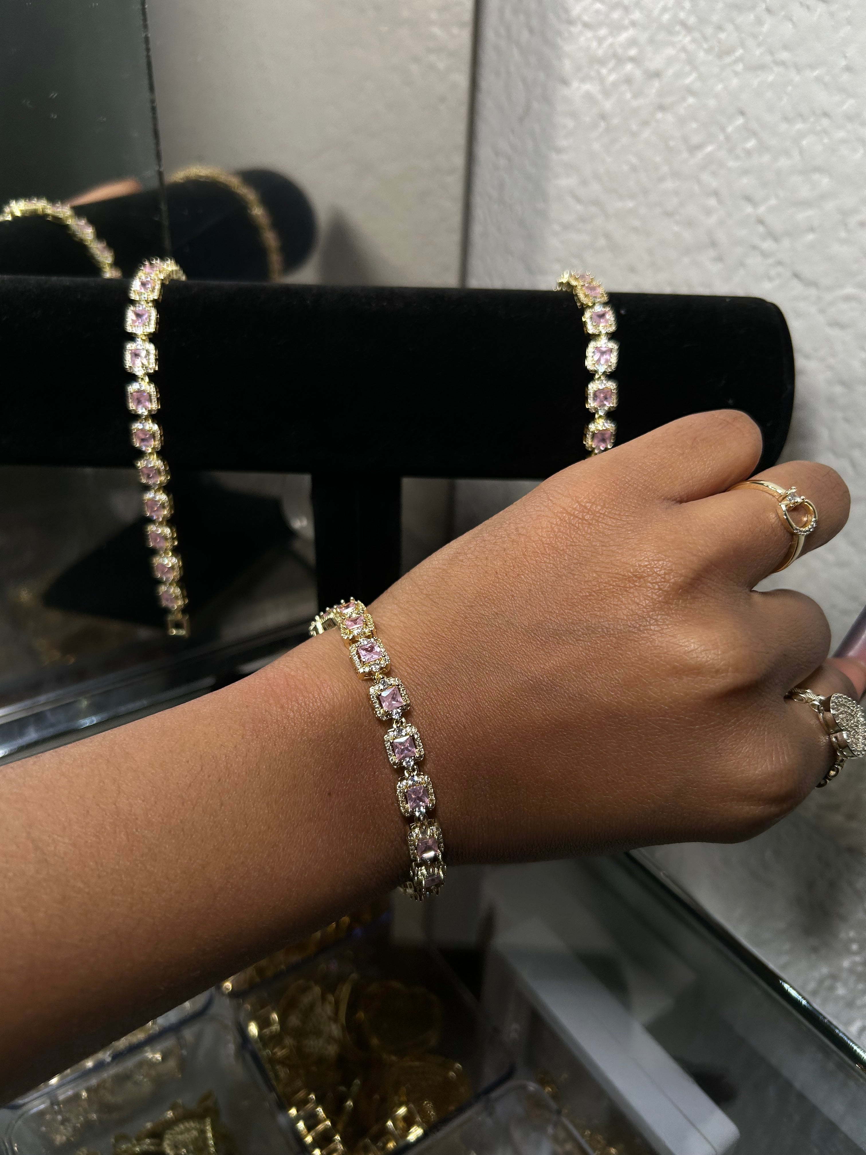 Pink CZ Square Bracelet