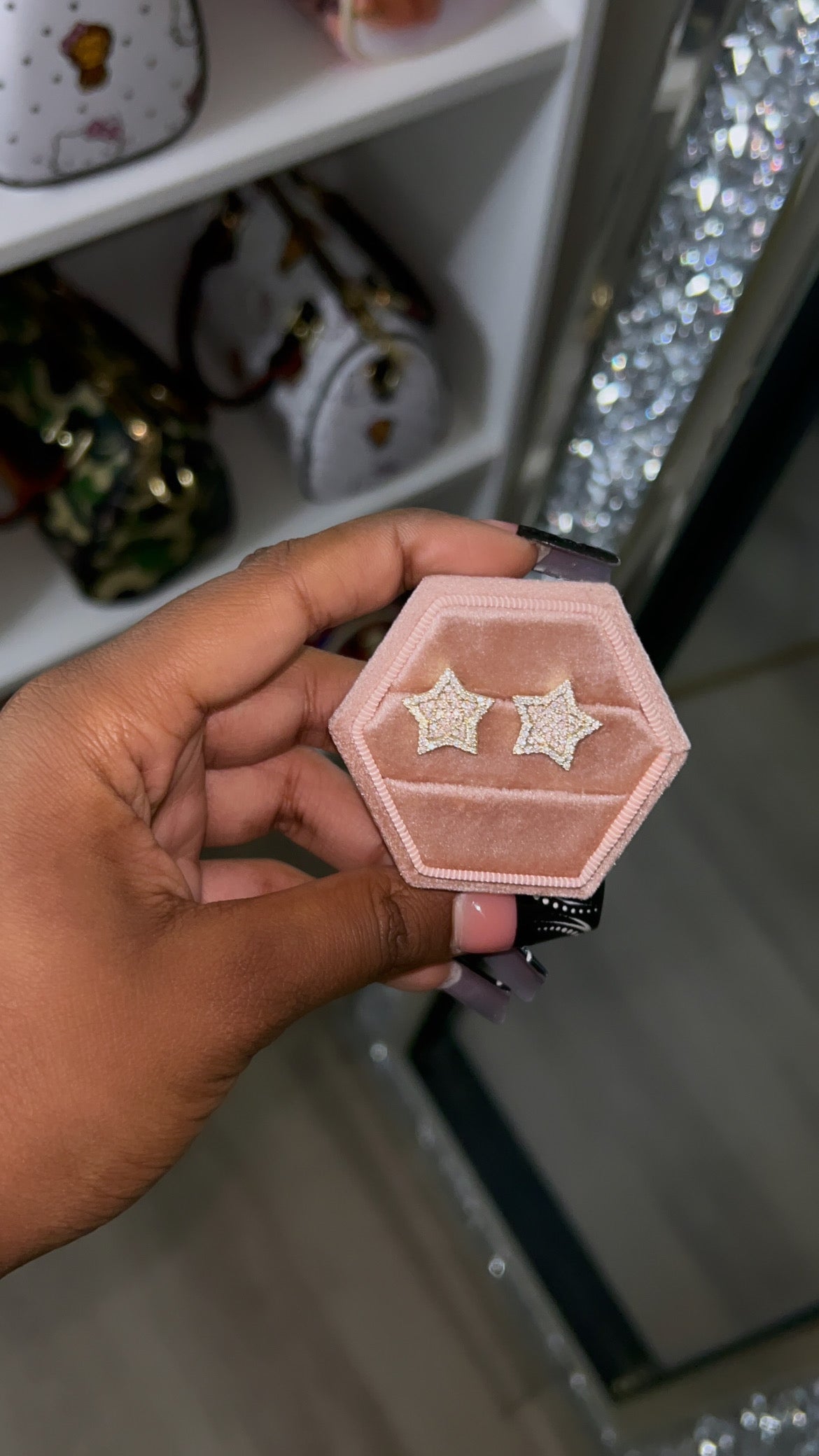 Pink CZ Star Stud Earrings