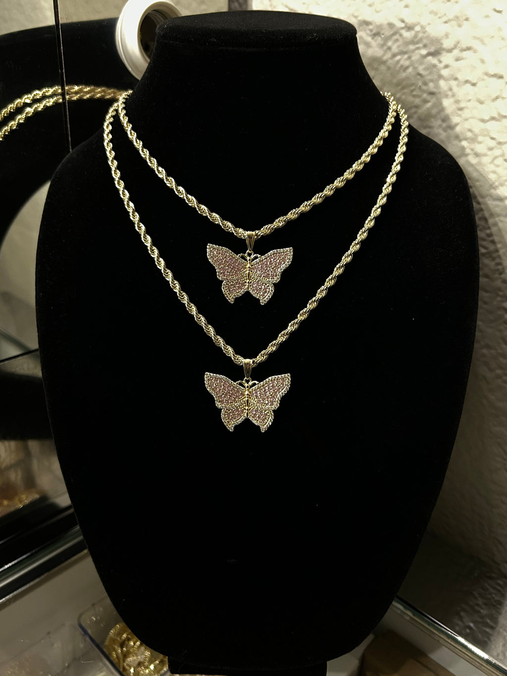 Pink Butterfly Pendant & Chain