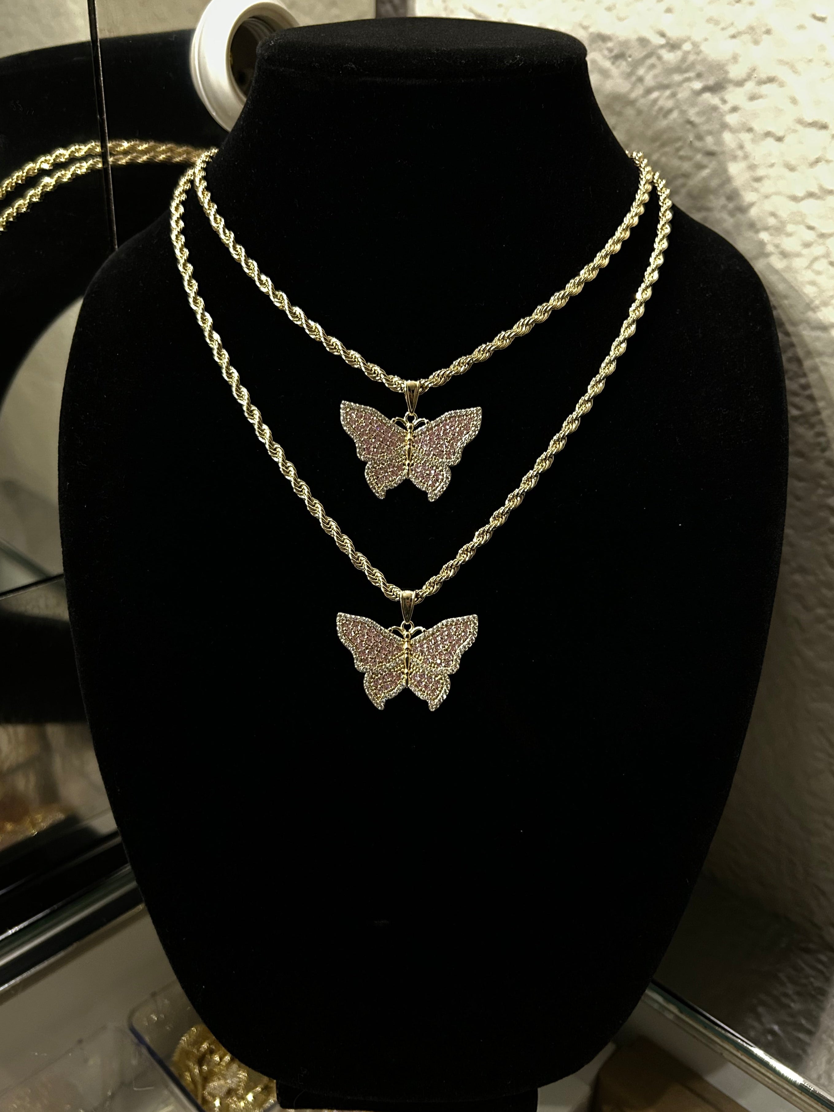 Pink Butterfly Pendant & Chain