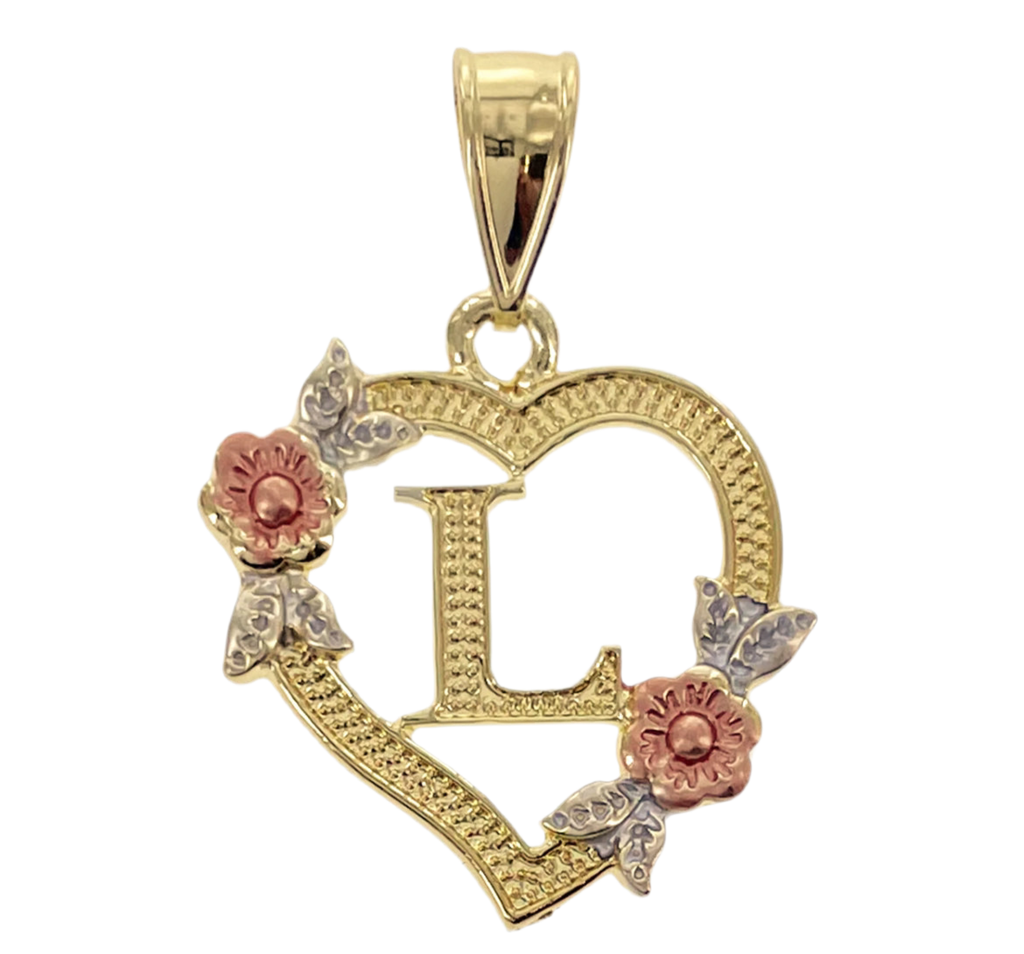 14K Gold Flower Initial Pendant