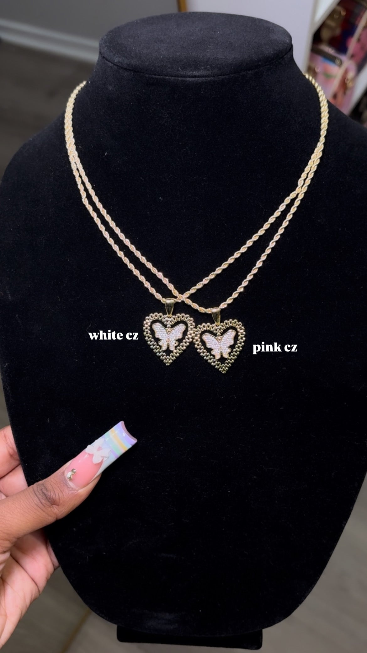 Butterfly Rolex Heart Pendant & Chain