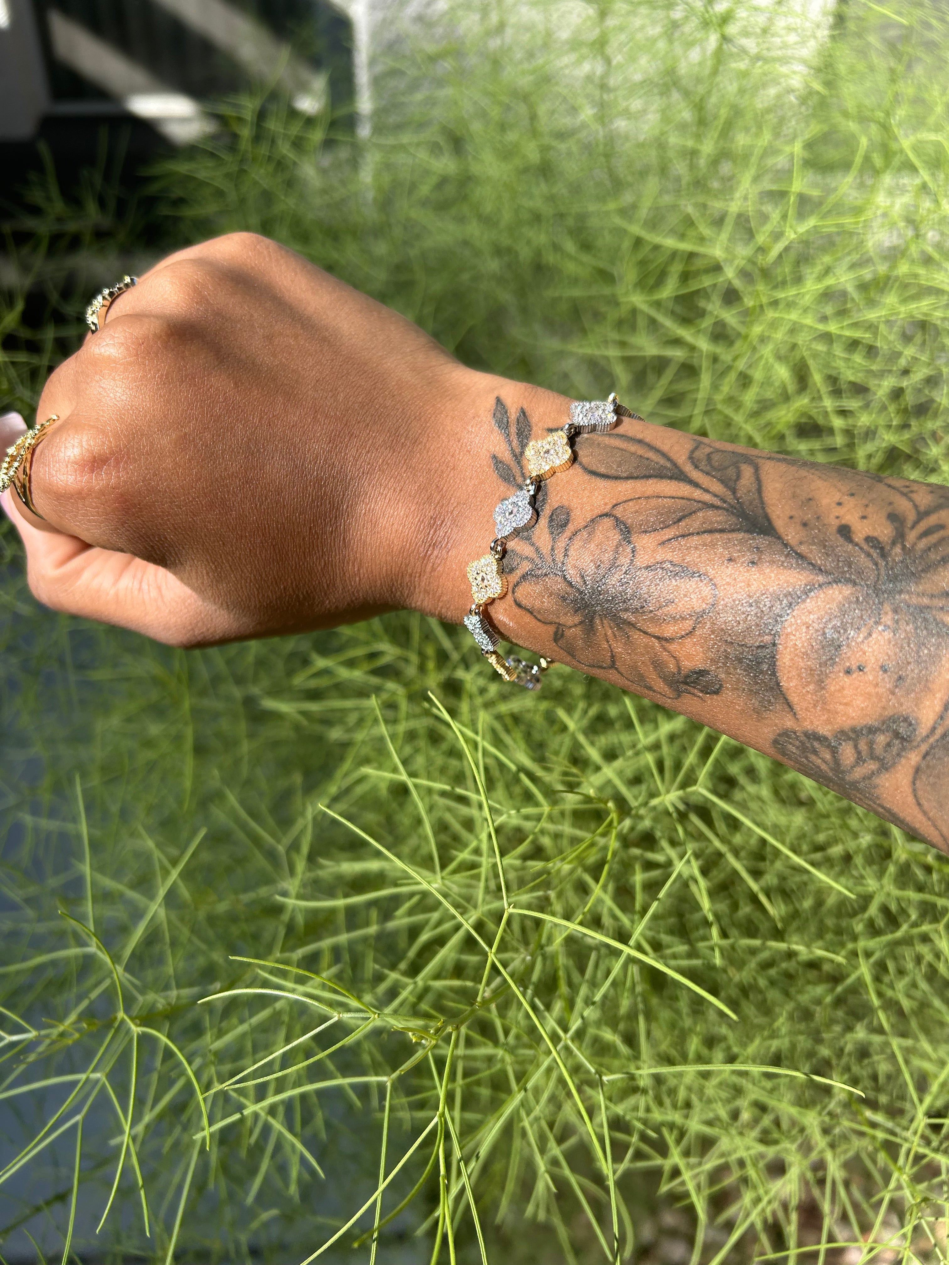 Gold And Silver CZ Clover Bracelet