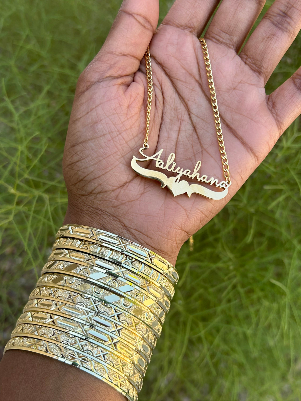 Double Plated Heart Winged 18k Gold Custom Name Necklace