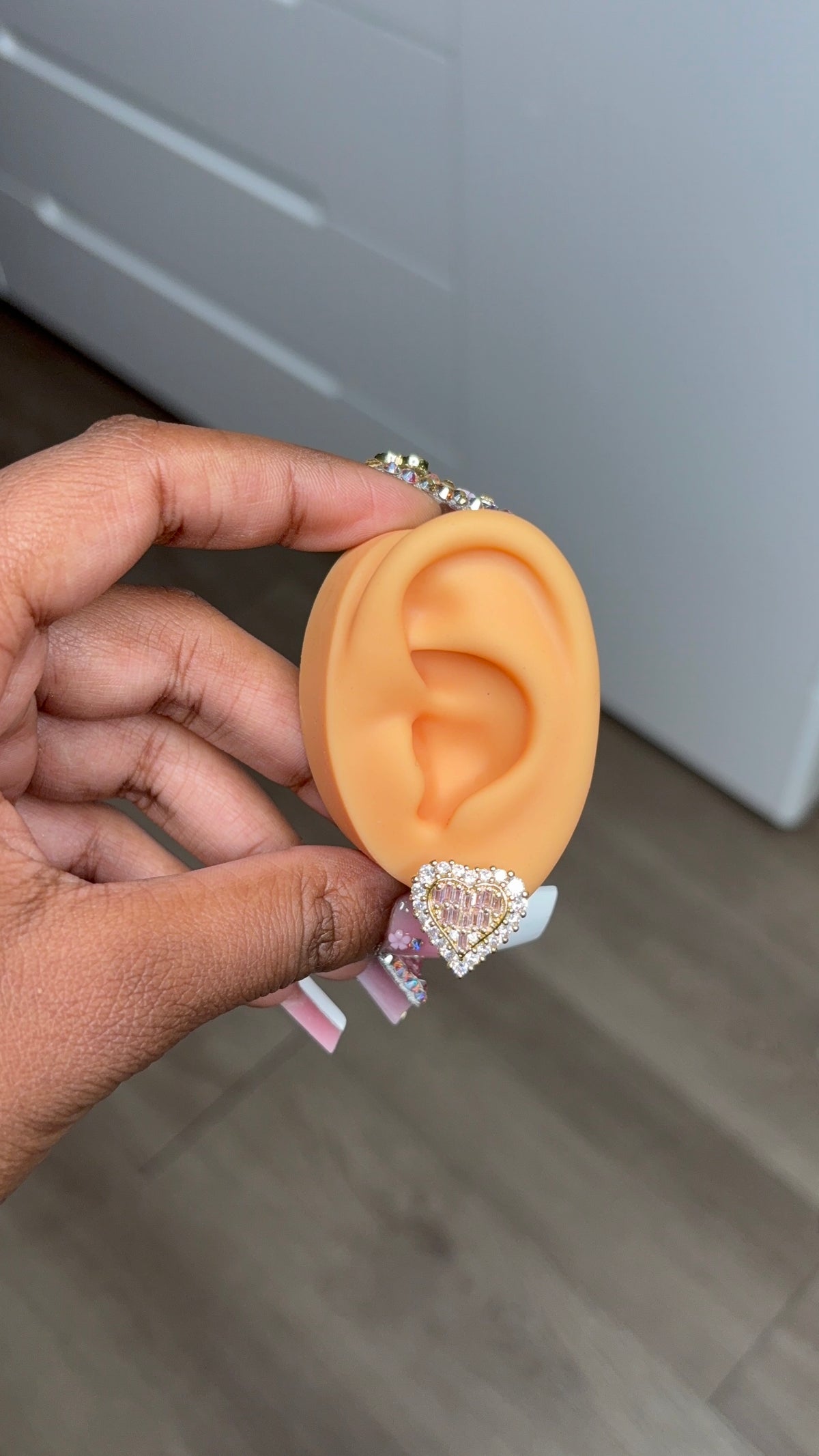 Pink Baguette Heart Studs