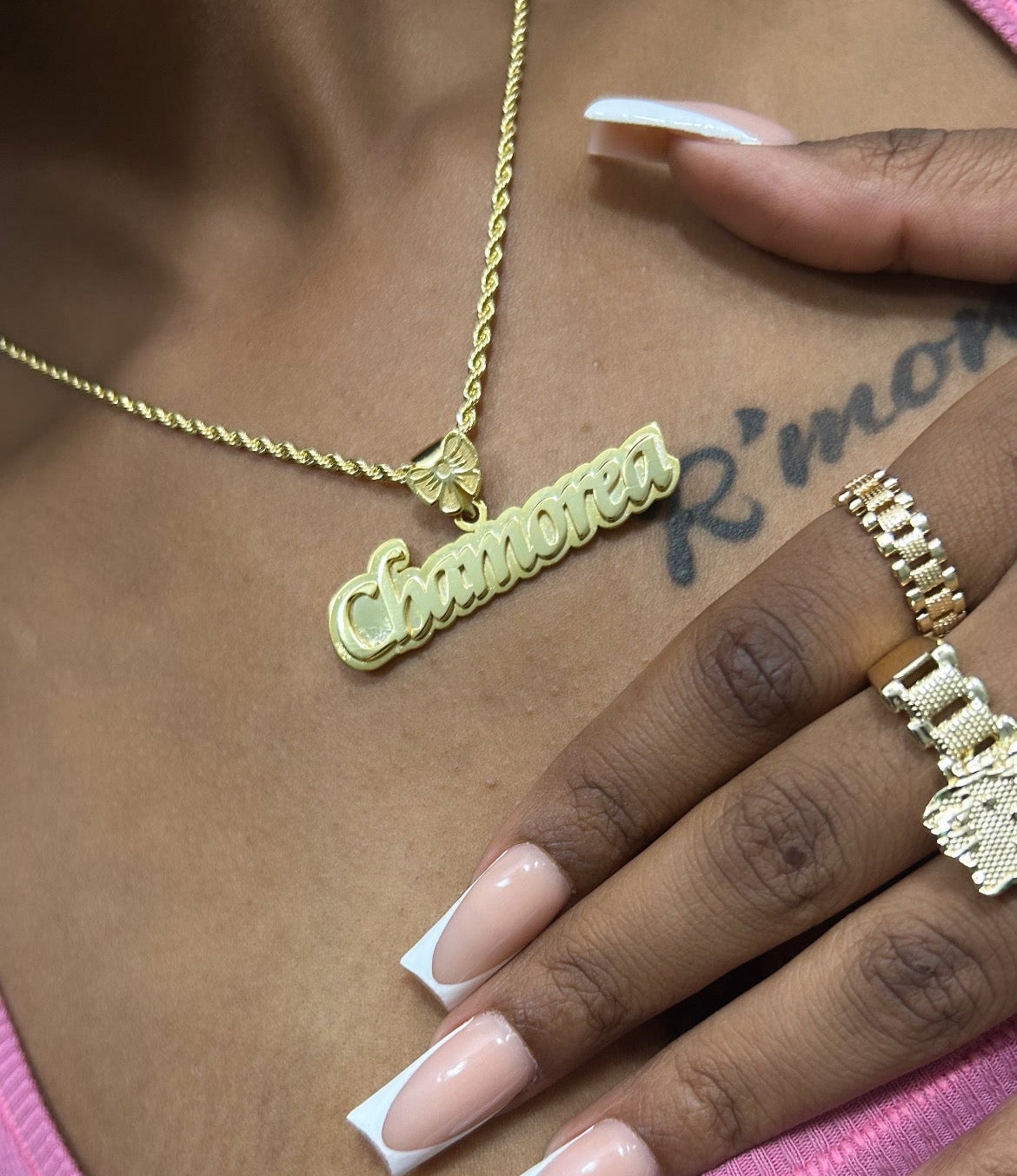 Custom Name With Bow Bail Chain & Pendant