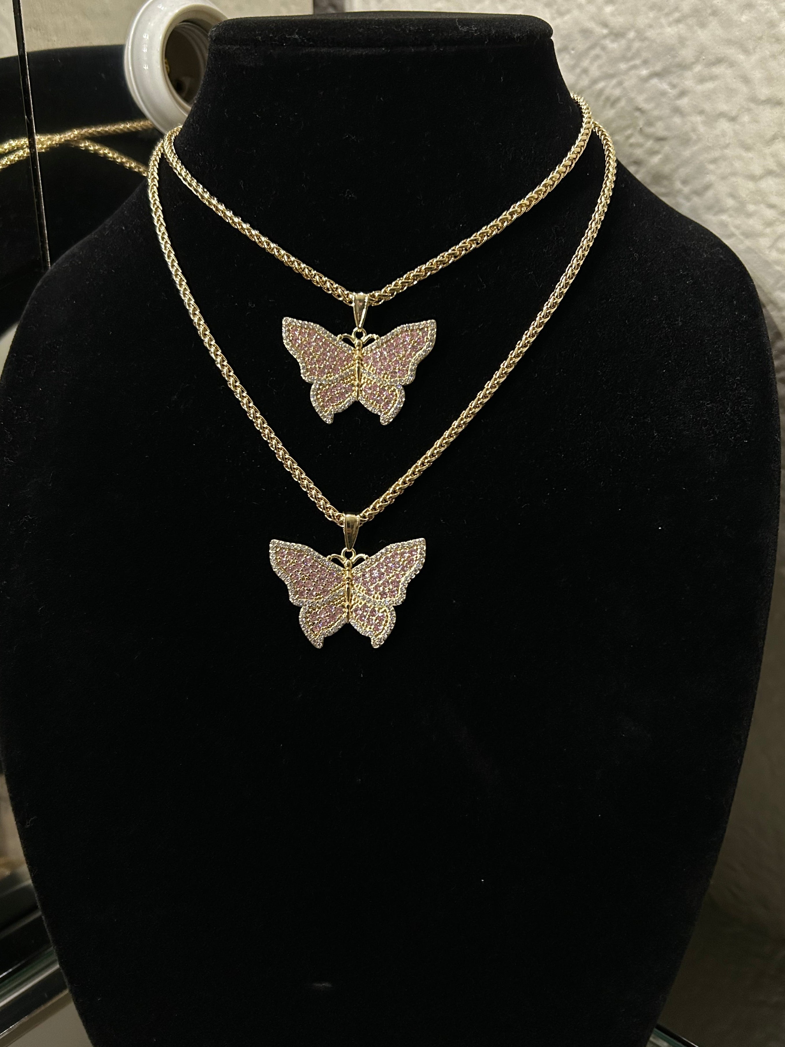 Pink Butterfly Pendant & Chain