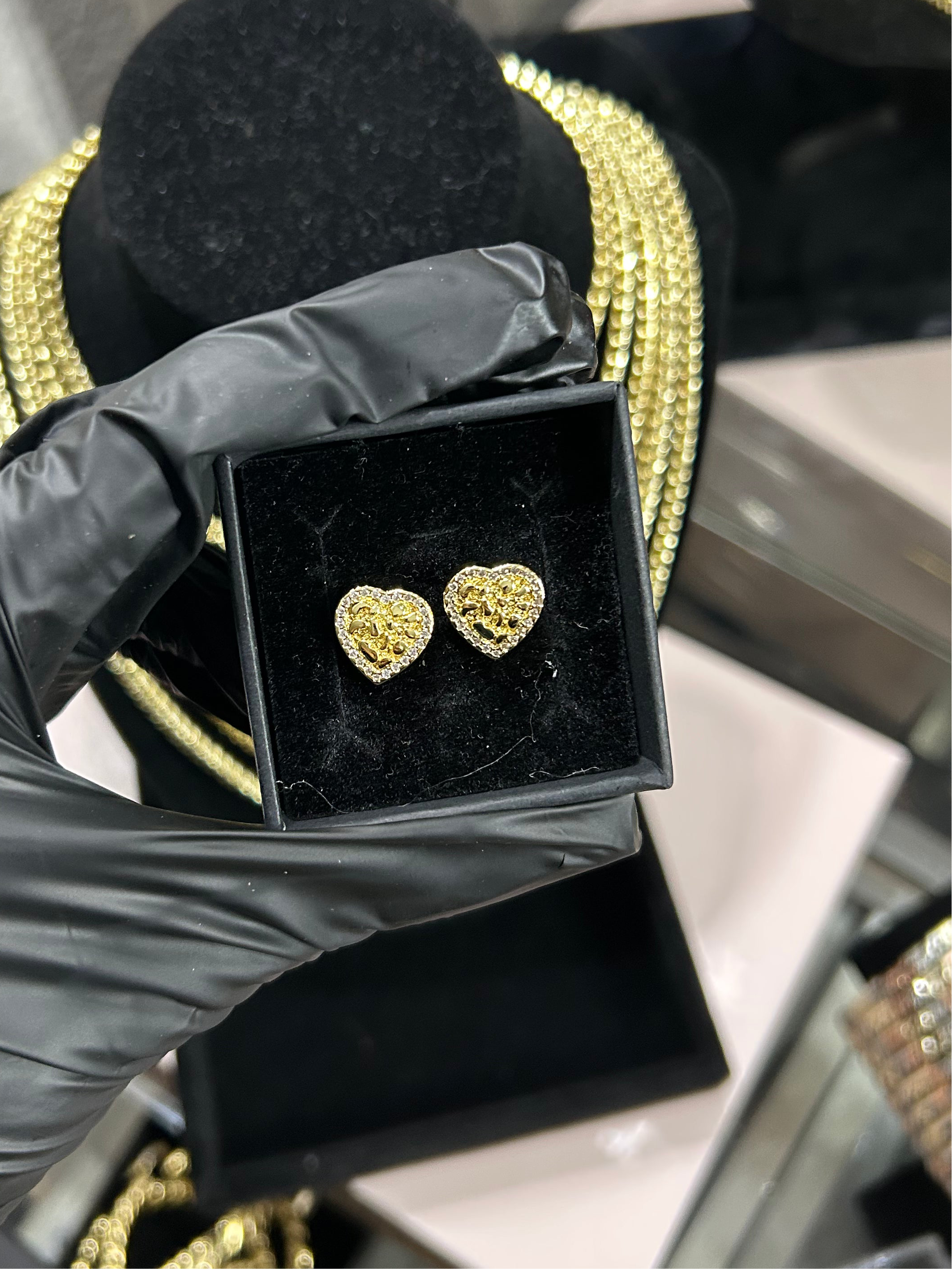 Heart Nugget CZ Earrings