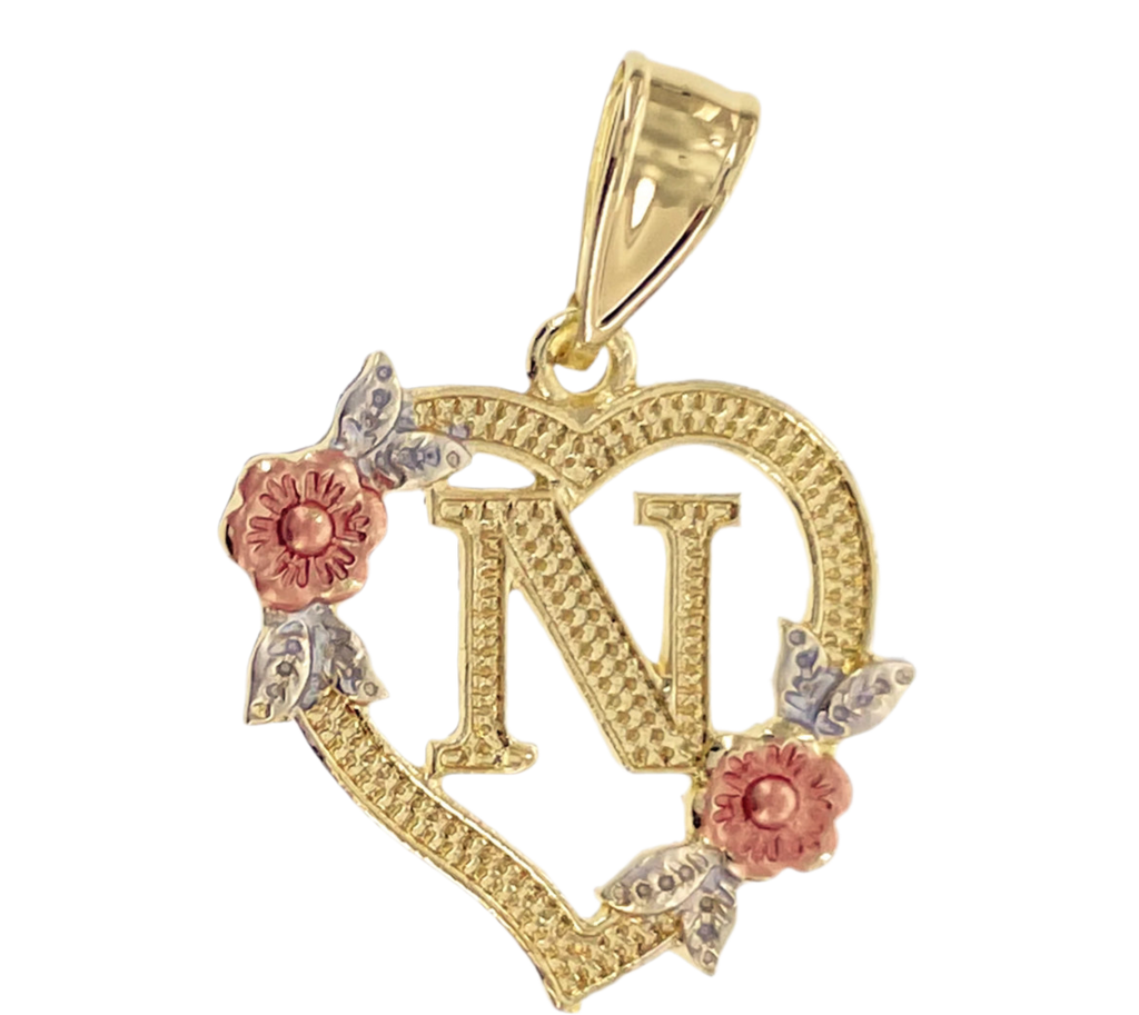 14K Gold Flower Initial Pendant
