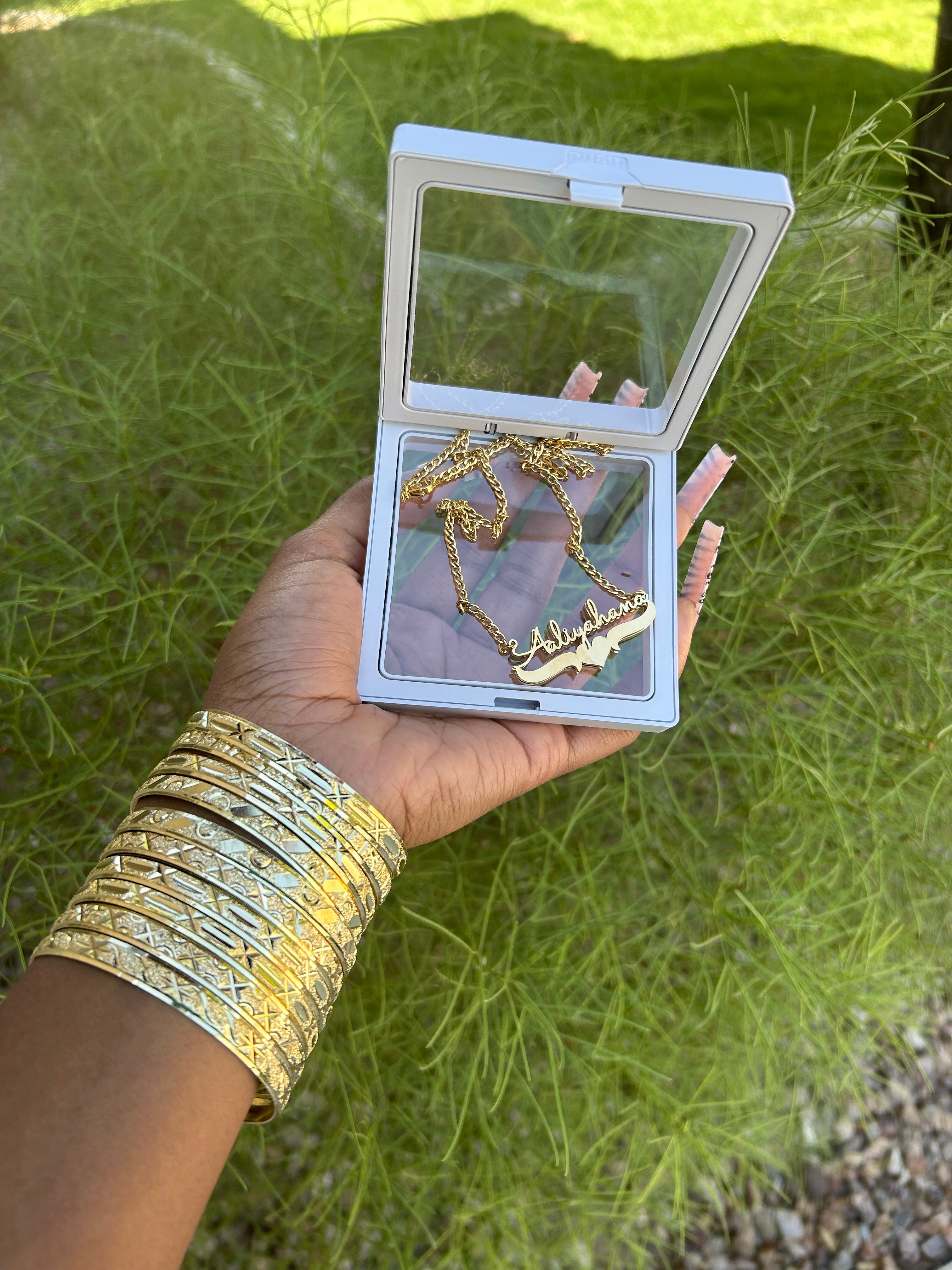 Double Plated Heart Winged 18k Gold Custom Name Necklace