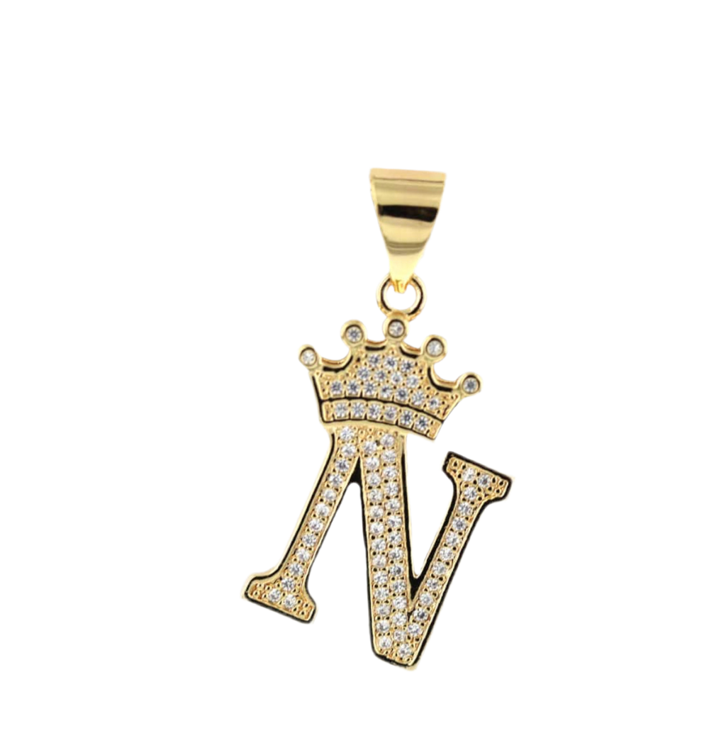 Gold Crown Initial Pendant