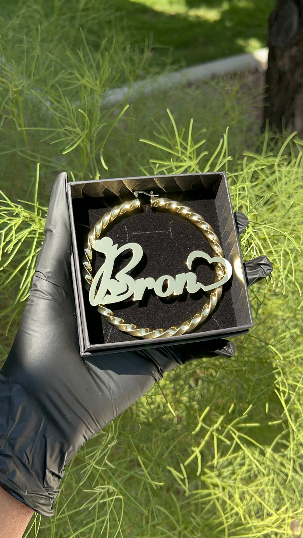 Custom Gold Name Hoops With Open Heart