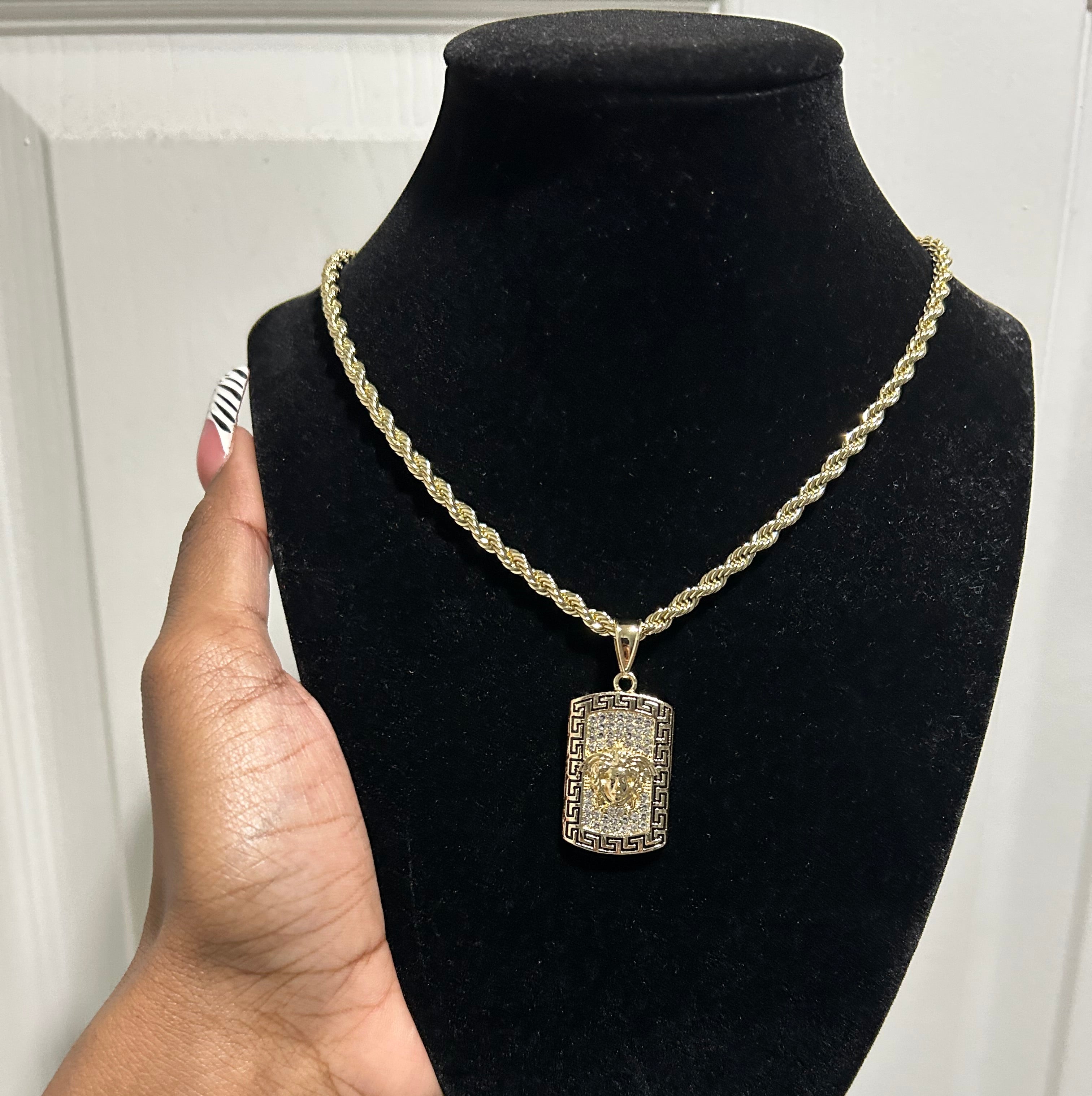 Versace inspired tag pendant & chain