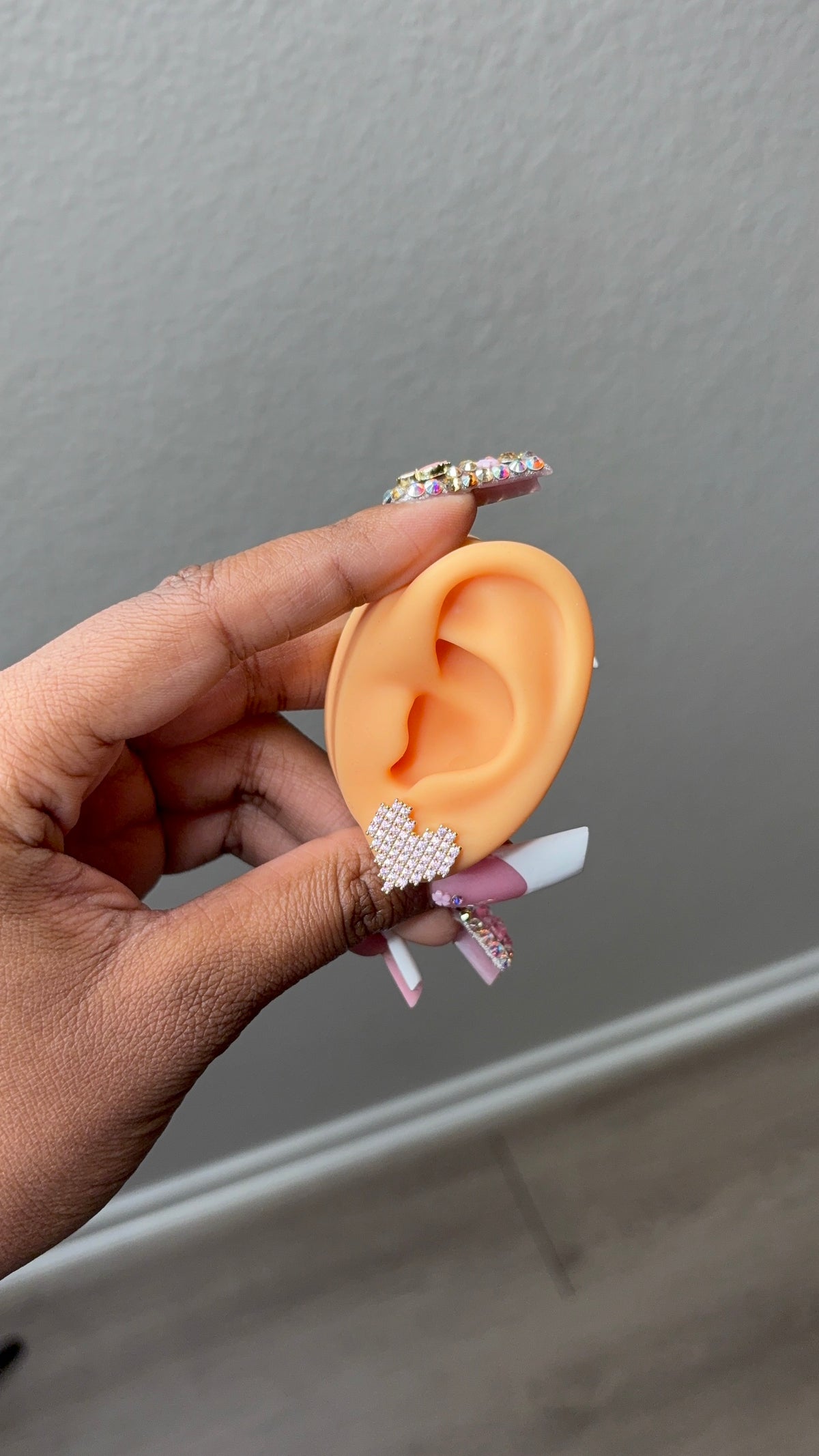 Glitched Heart Studs Pink CZ
