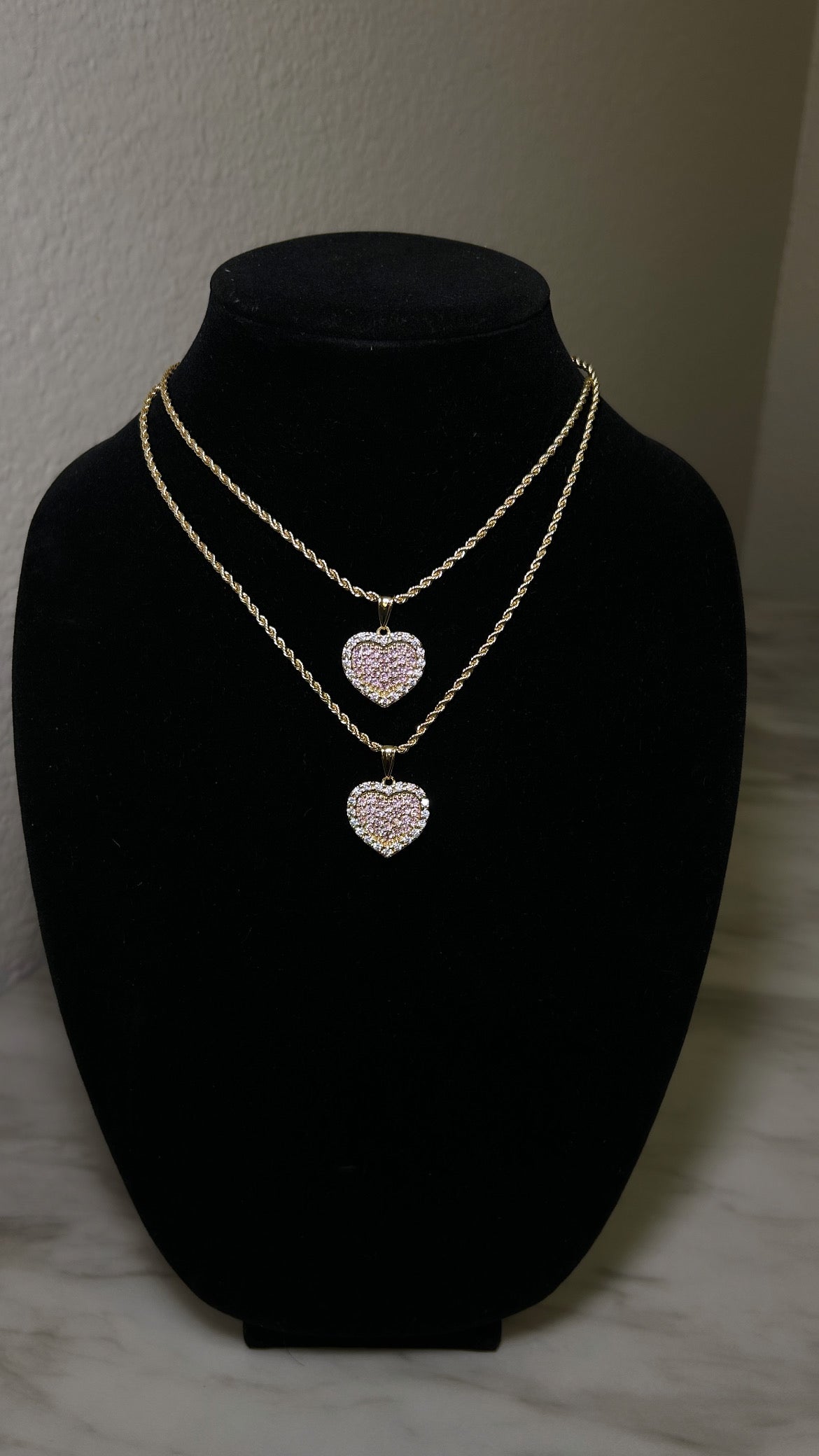 Pink CZ Heart Pendant & Chain