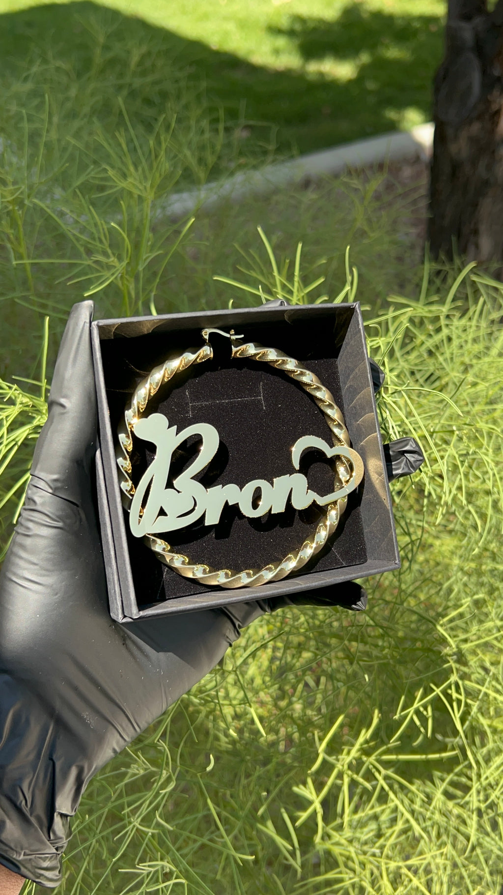 Custom Gold Name Hoops With Open Heart