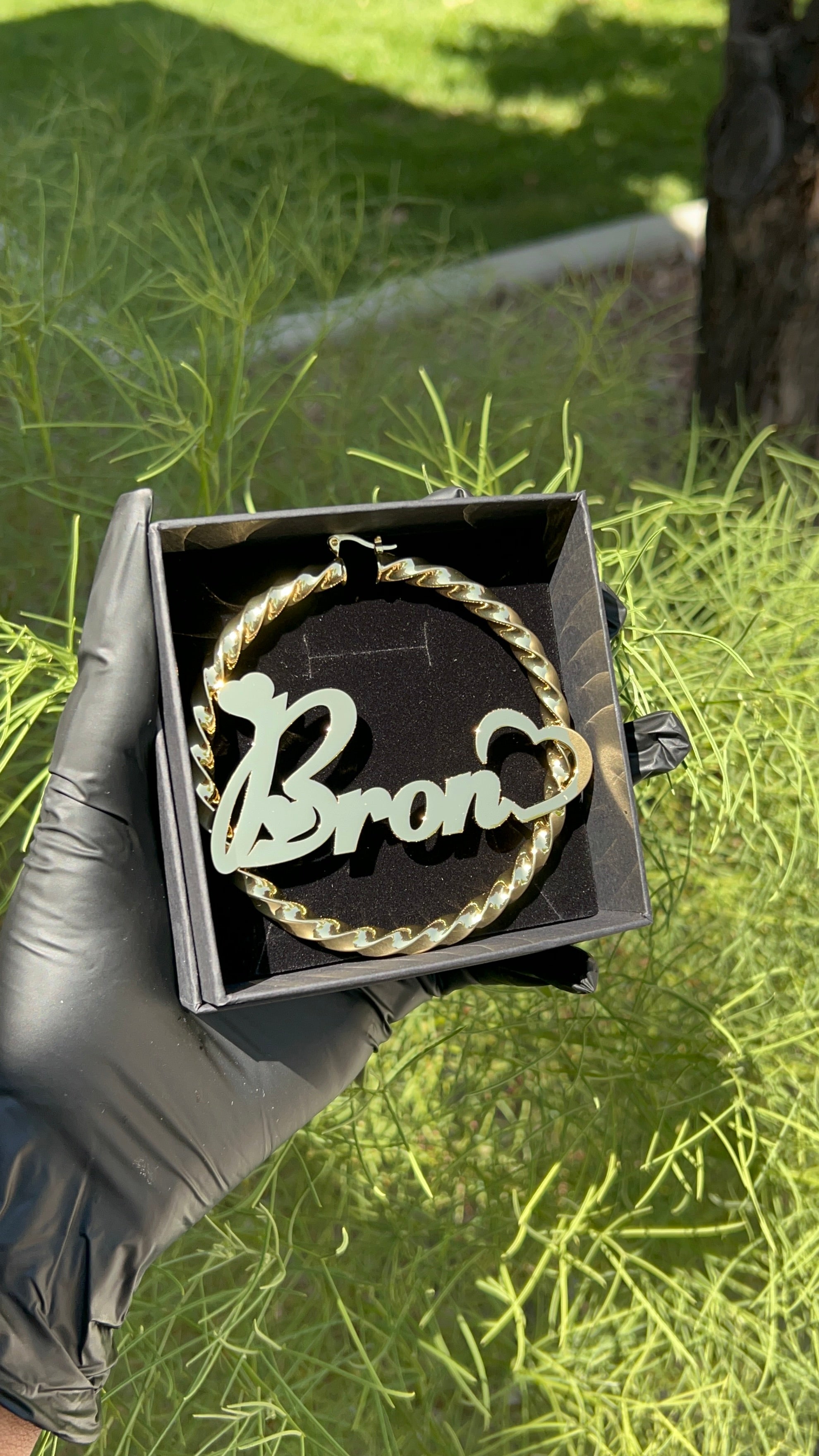 Custom Gold Name Hoops With Open Heart