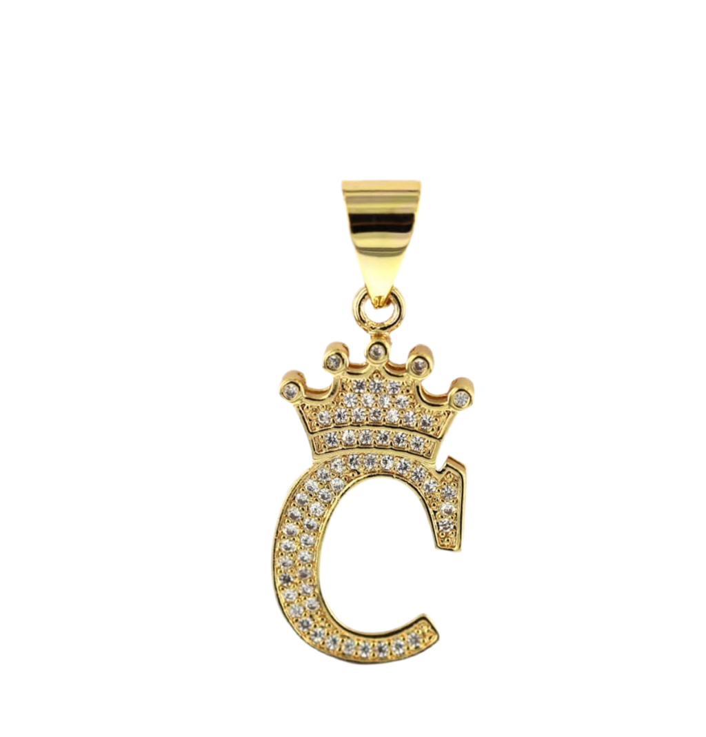 Gold Crown Initial Pendant