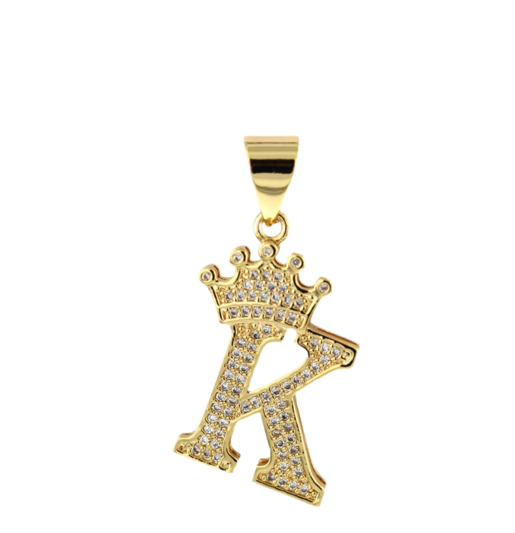 Gold Crown Initial Pendant