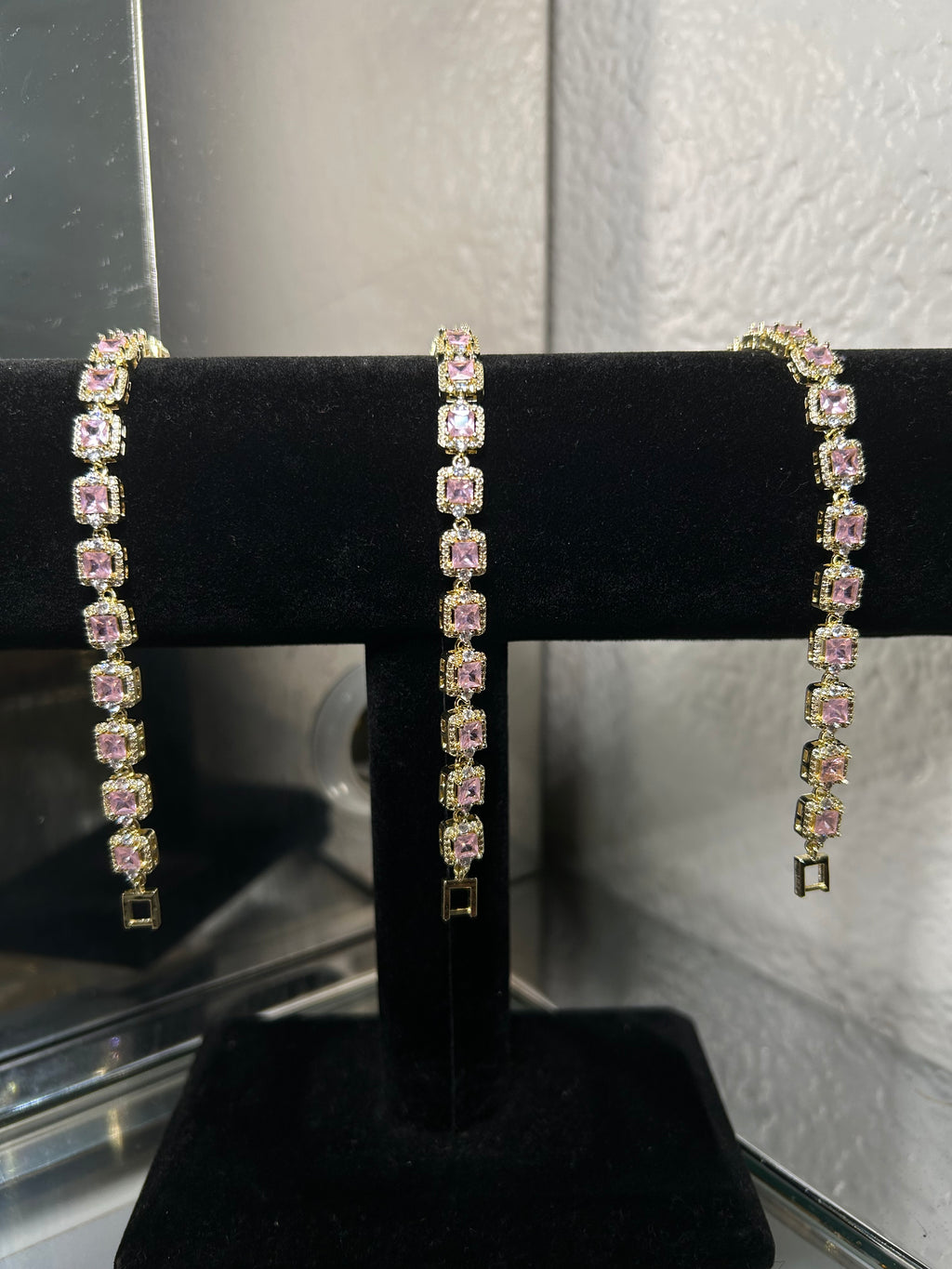 Pink CZ Square Bracelet