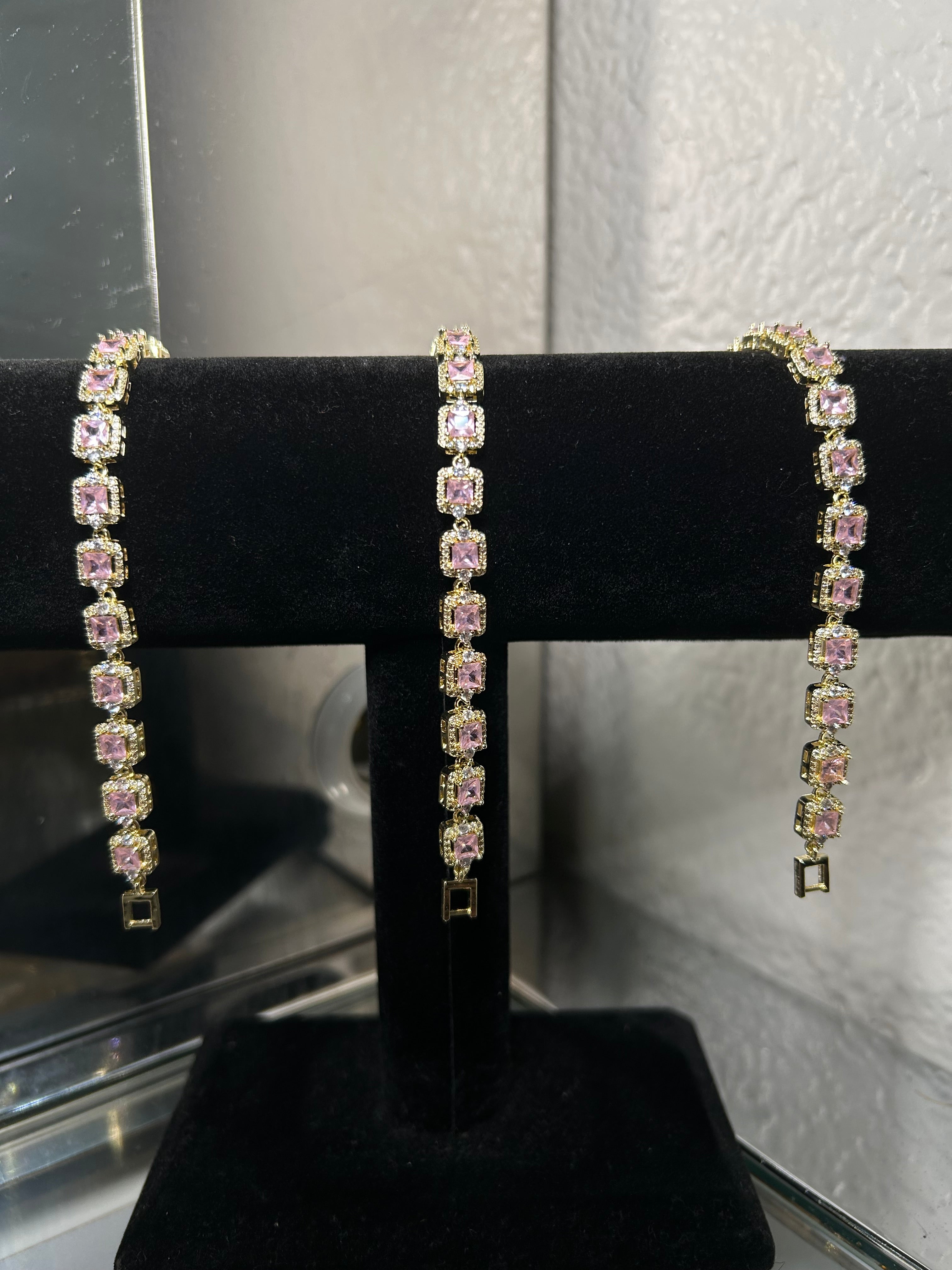 Pink CZ Square Bracelet