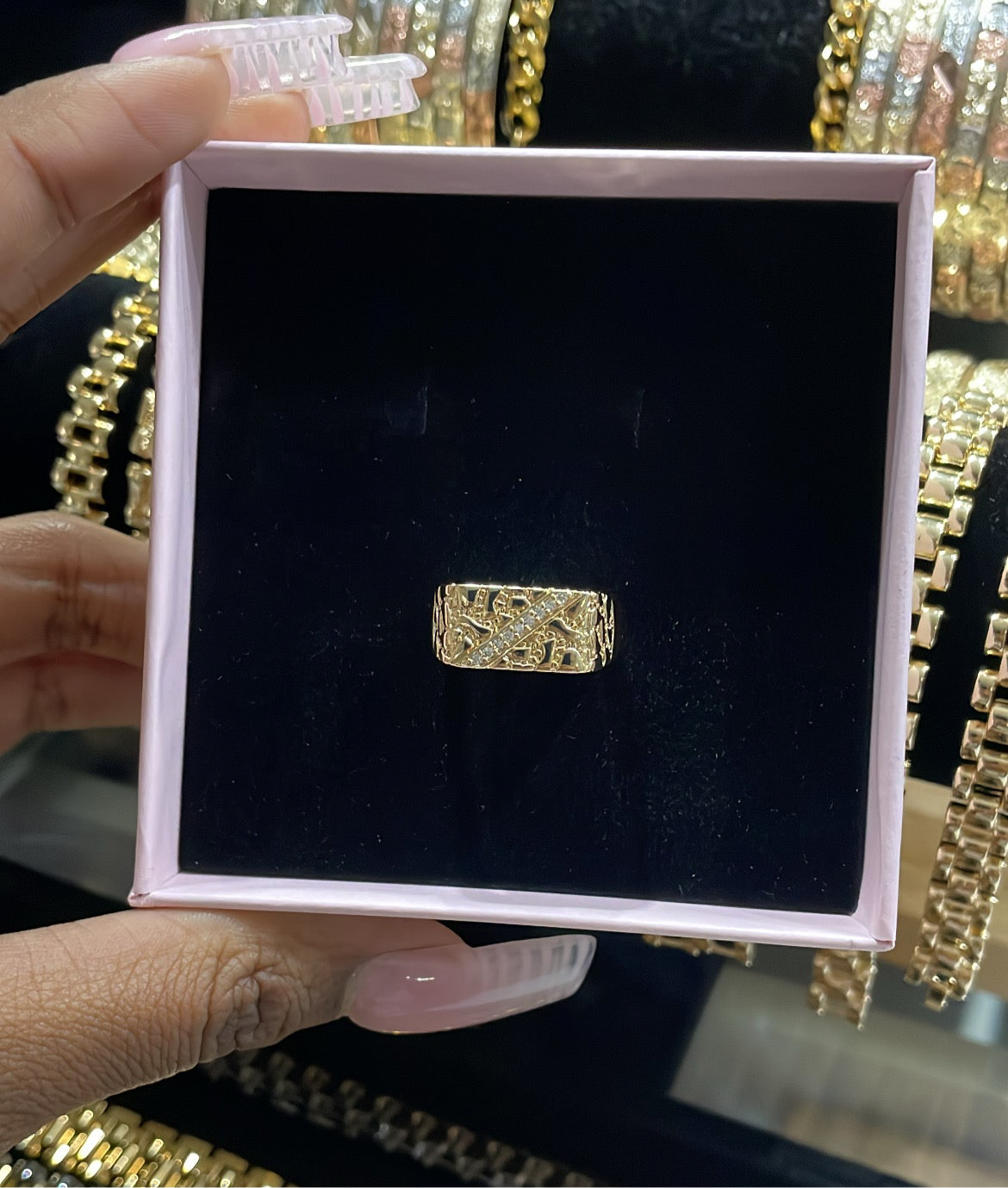 Gold Nugget Square Cz Ring